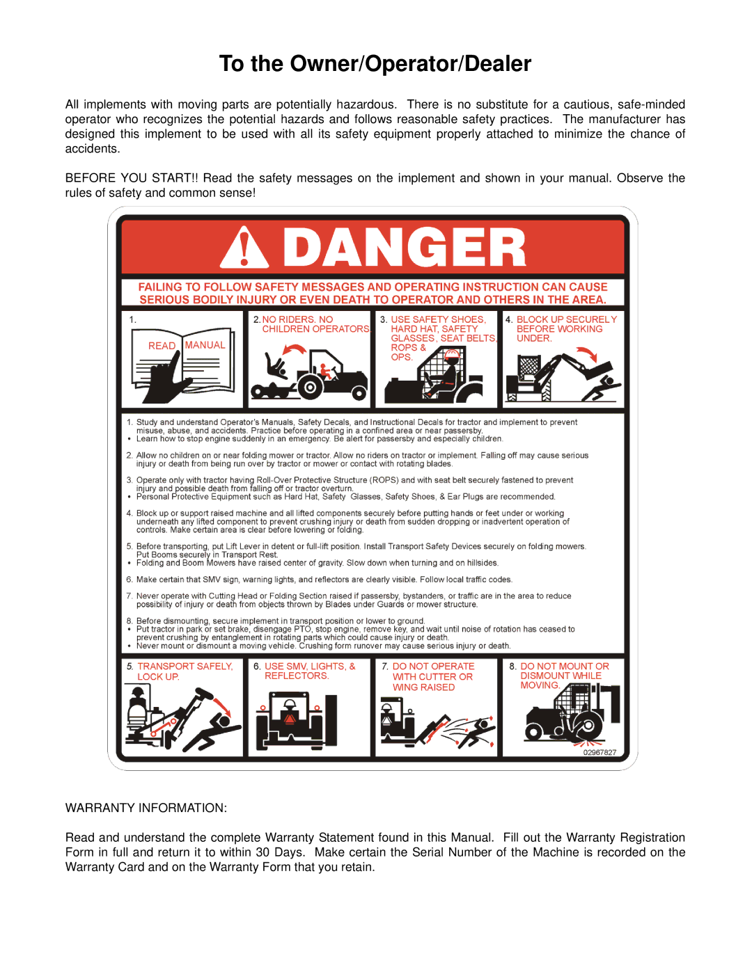 Alamo EAGLE 10/15 manual To the Owner/Operator/Dealer 