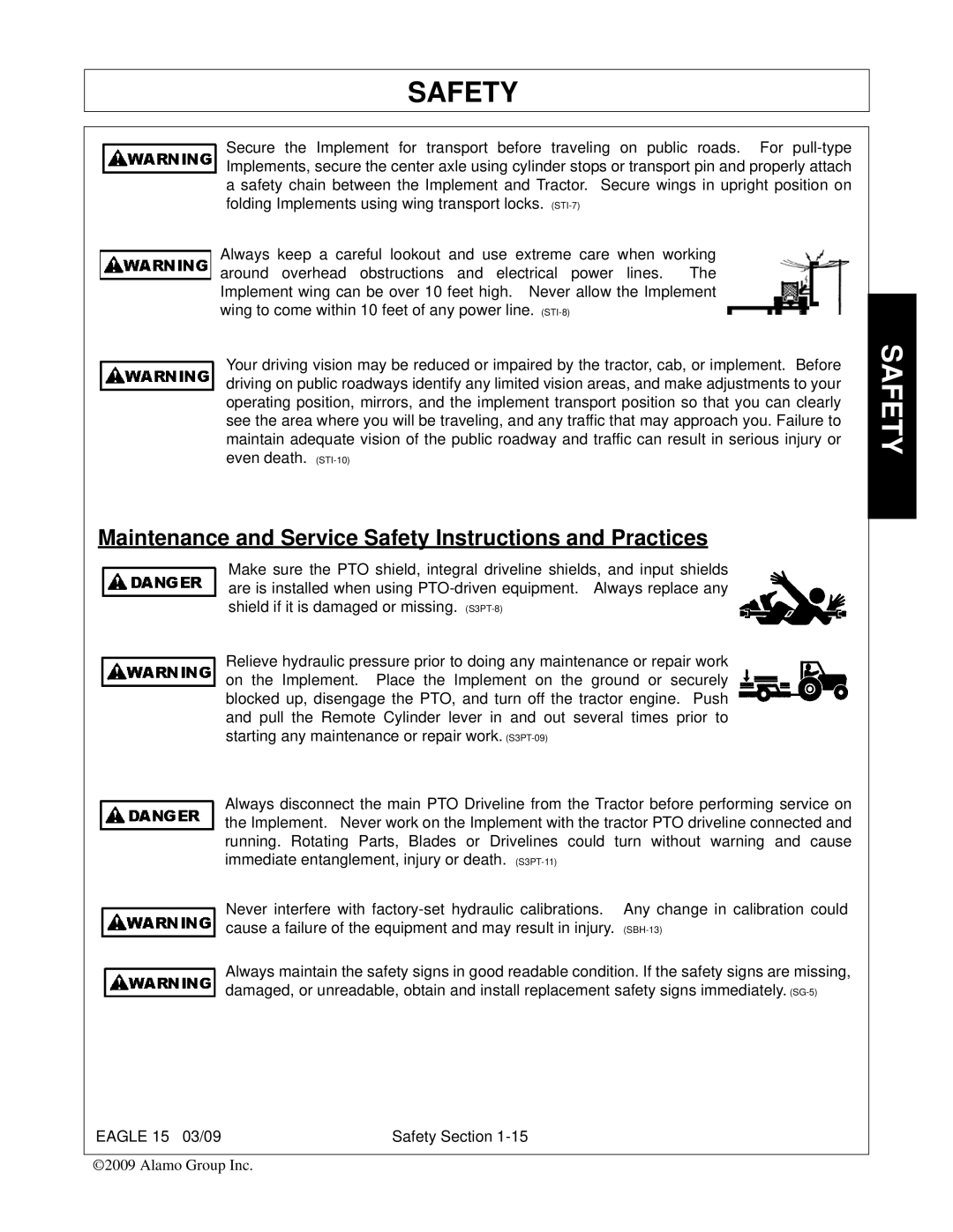 Alamo EAGLE 10/15 manual Maintenance and Service Safety Instructions and Practices 