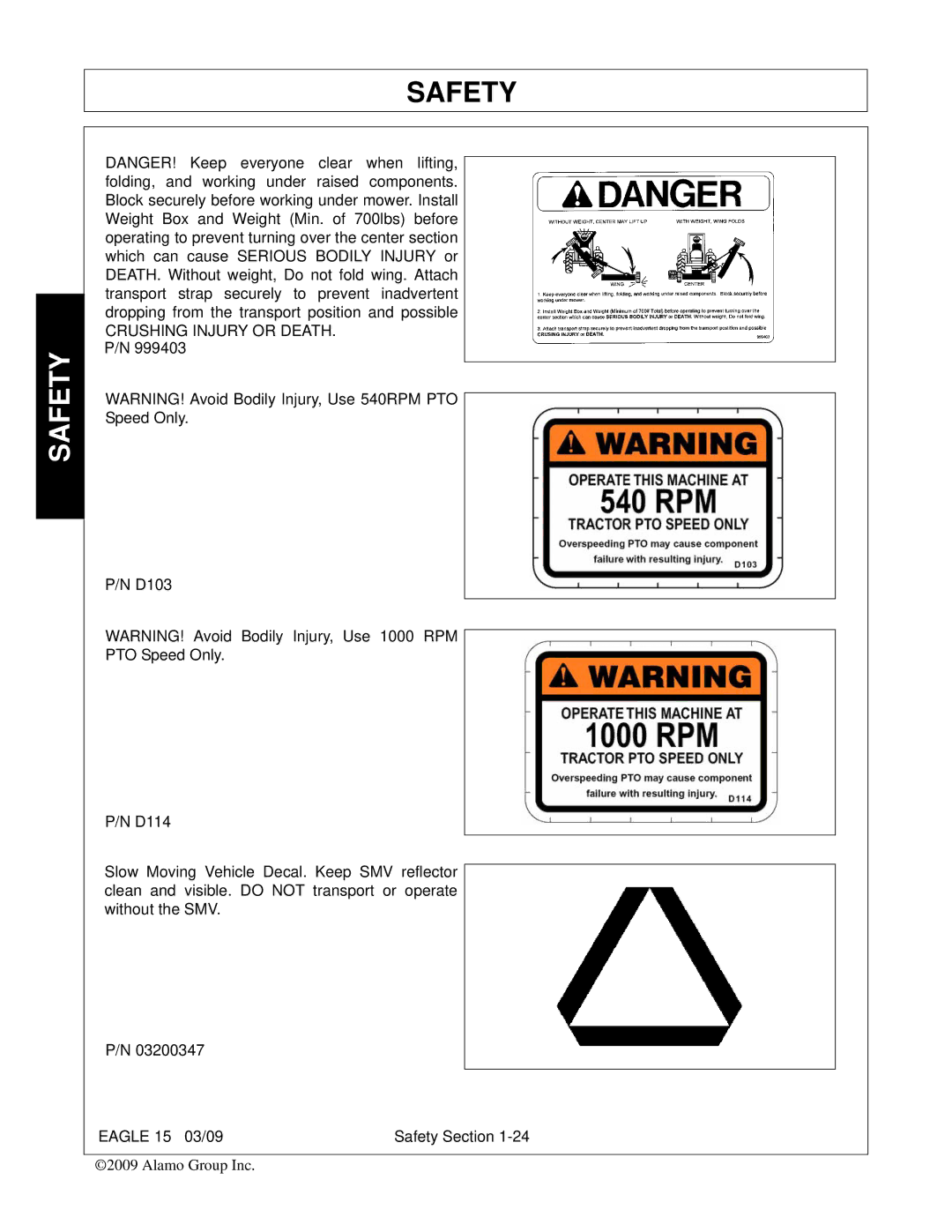 Alamo EAGLE 10/15 manual Crushing Injury or DEATH. P/N 