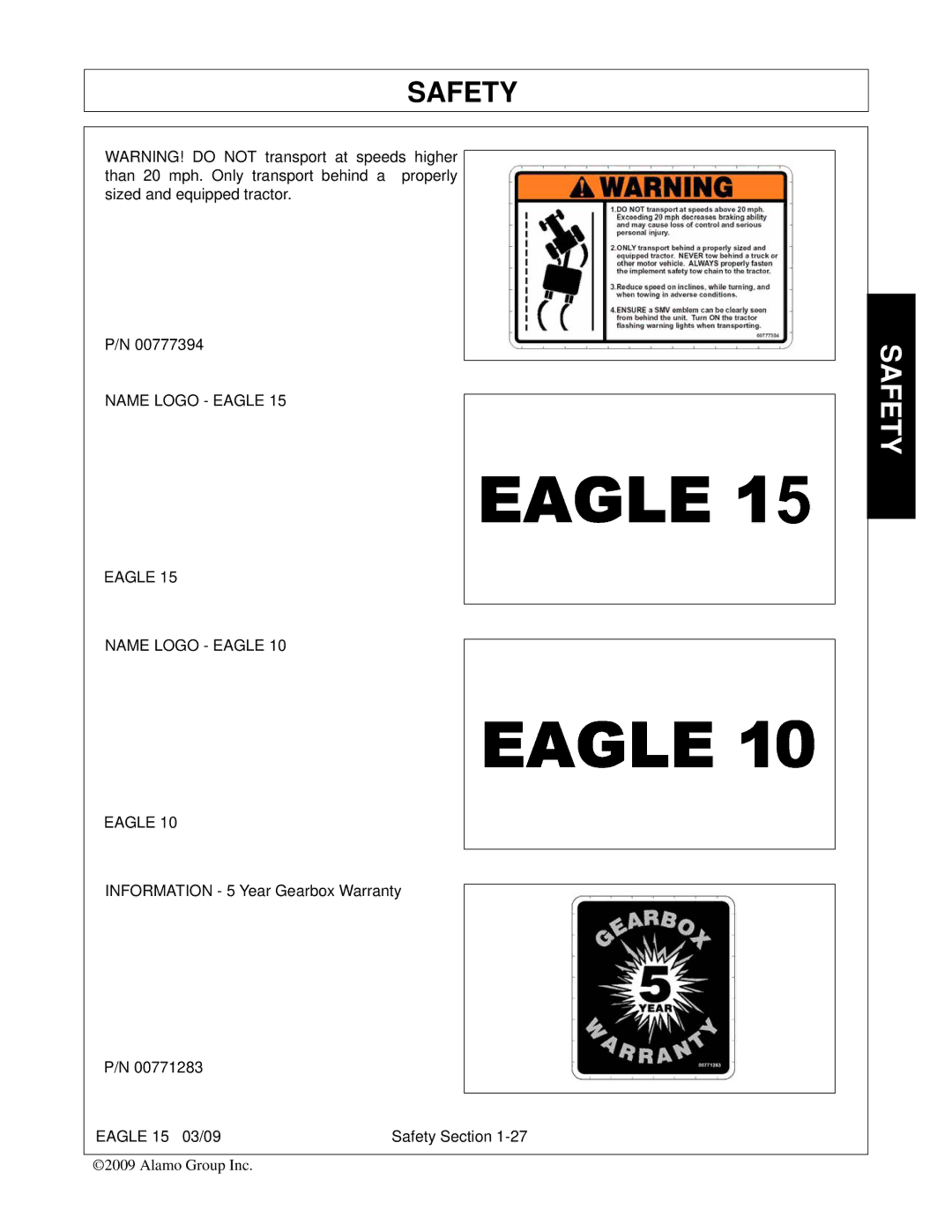 Alamo EAGLE 10/15 manual Name Logo Eagle 