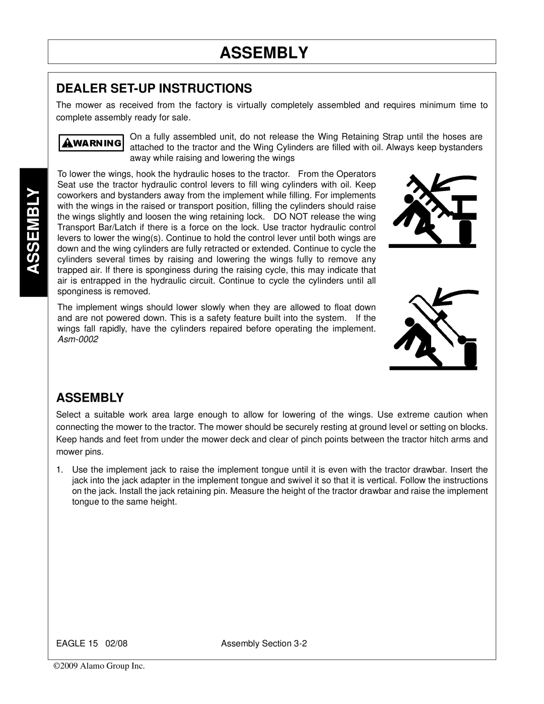 Alamo EAGLE 10/15 manual Dealer SET-UP Instructions, Assembly 