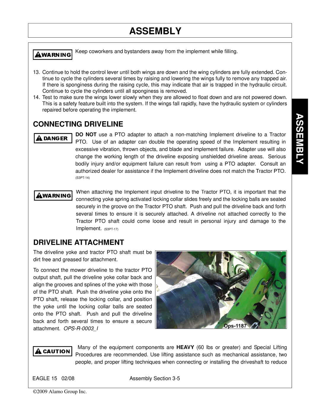 Alamo EAGLE 10/15 manual Connecting Driveline, Driveline Attachment 