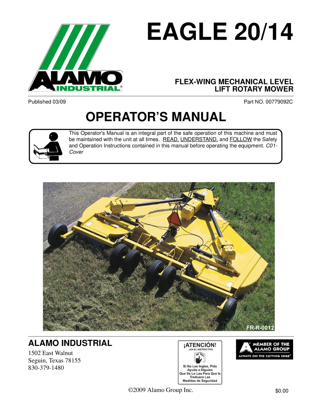 Alamo Eagle 14 manual Eagle 20/14, FLEX-WING Mechanical Level Lift Rotary Mower 