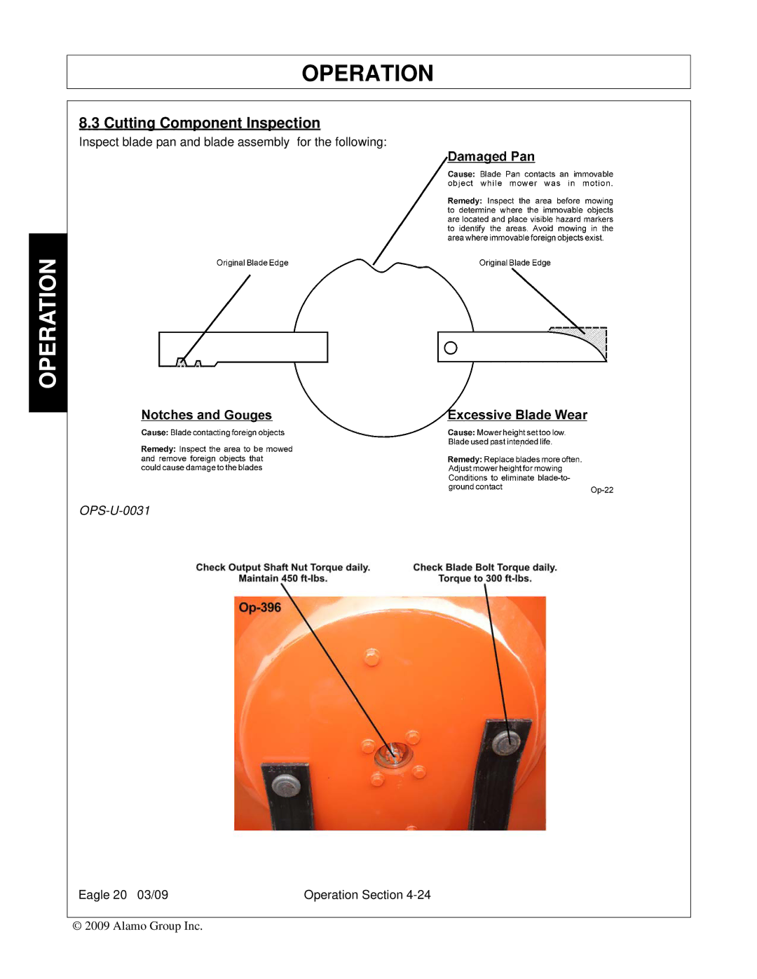 Alamo Eagle 20, Eagle 14 manual Cutting Component Inspection 