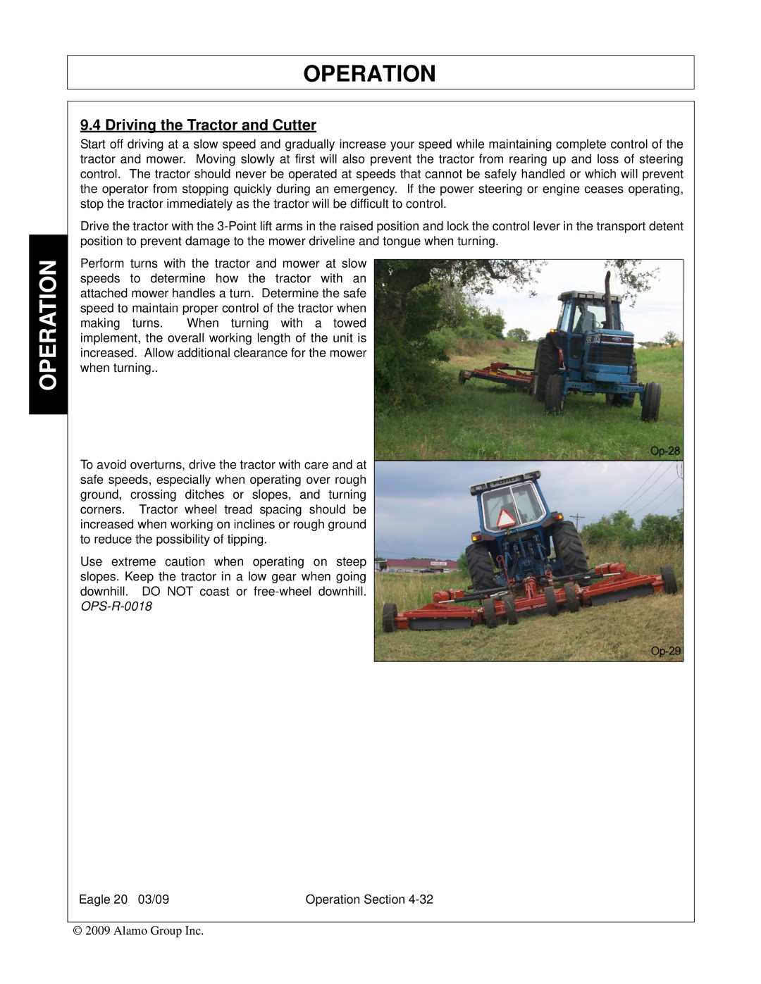 Alamo Eagle 20, Eagle 14 manual Driving the Tractor and Cutter 