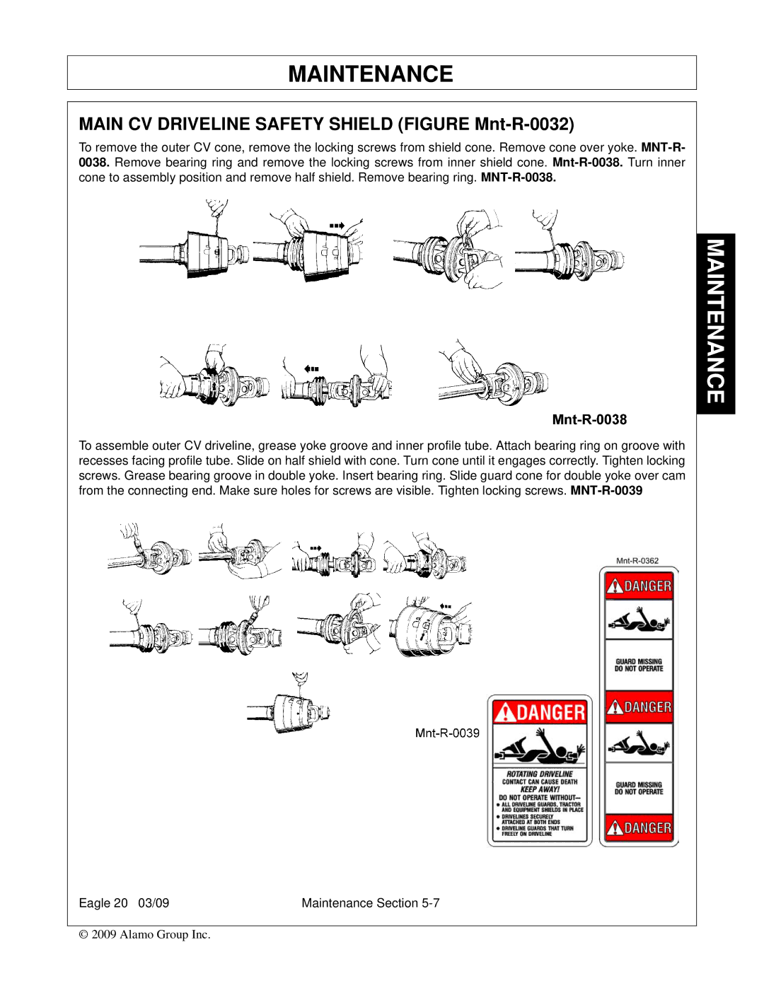 Alamo Eagle 14, Eagle 20 manual Main CV Driveline Safety Shield Figure Mnt-R-0032 