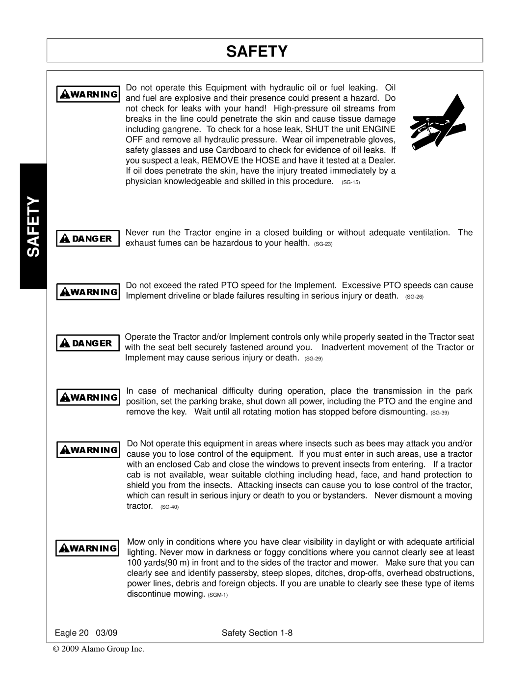 Alamo Eagle 20, Eagle 14 manual Safety 