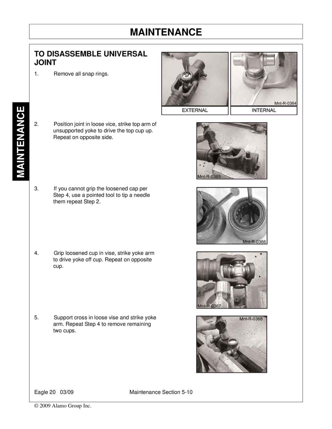 Alamo Eagle 20, Eagle 14 manual To Disassemble Universal Joint 