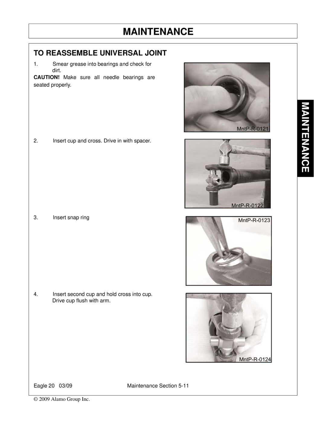 Alamo Eagle 14, Eagle 20 manual To Reassemble Universal Joint 