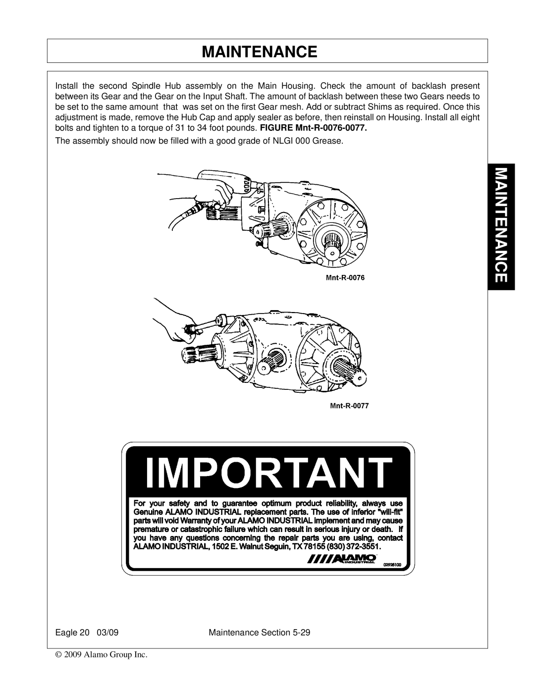 Alamo Eagle 14, Eagle 20 manual Maintenance 