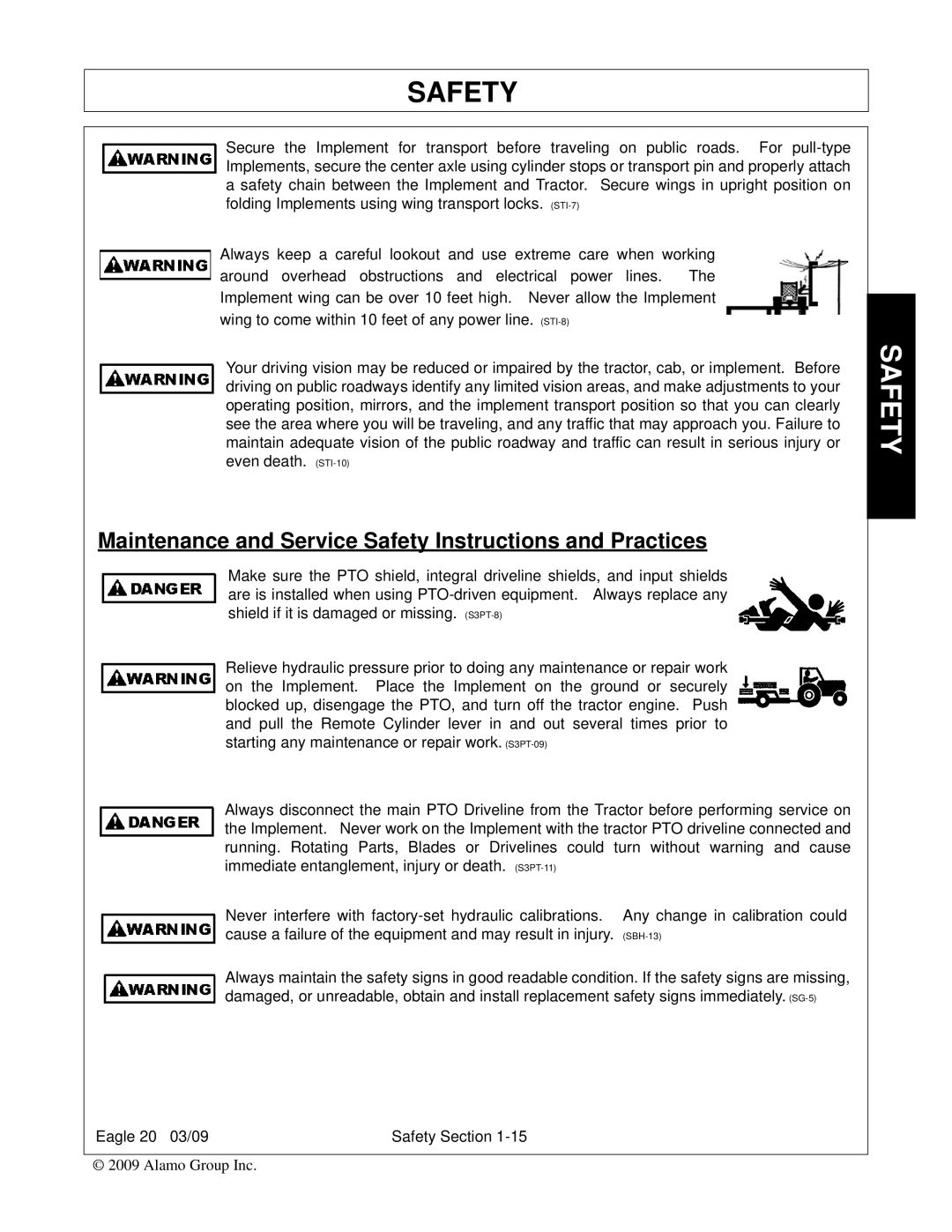 Alamo Eagle 14, Eagle 20 manual Maintenance and Service Safety Instructions and Practices 