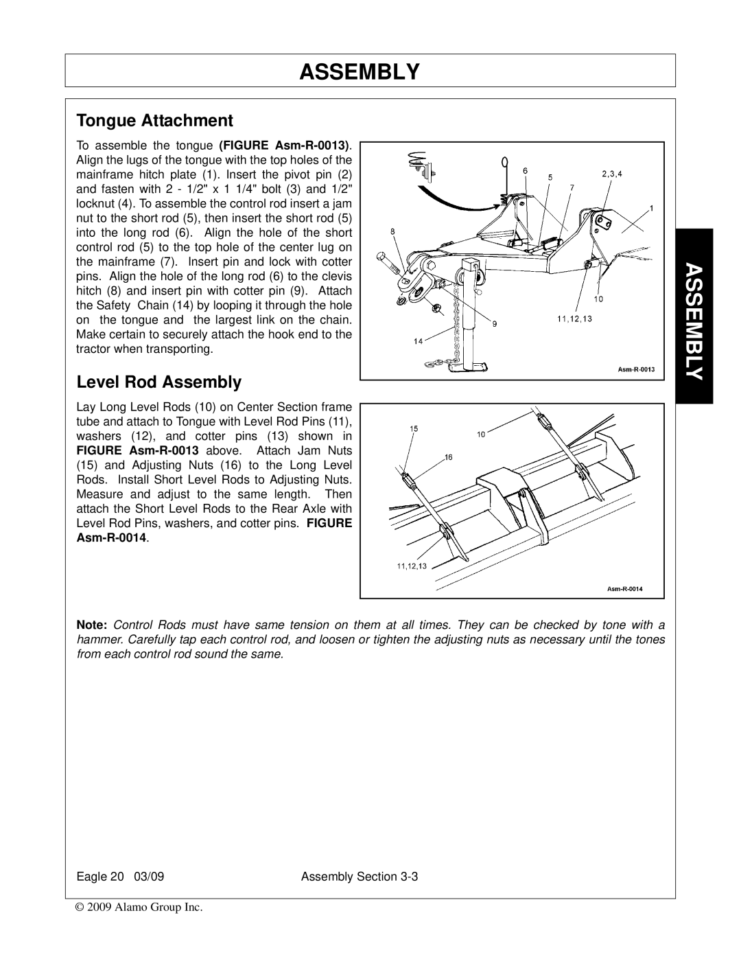 Alamo Eagle 14, Eagle 20 manual Tongue Attachment, Level Rod Assembly 