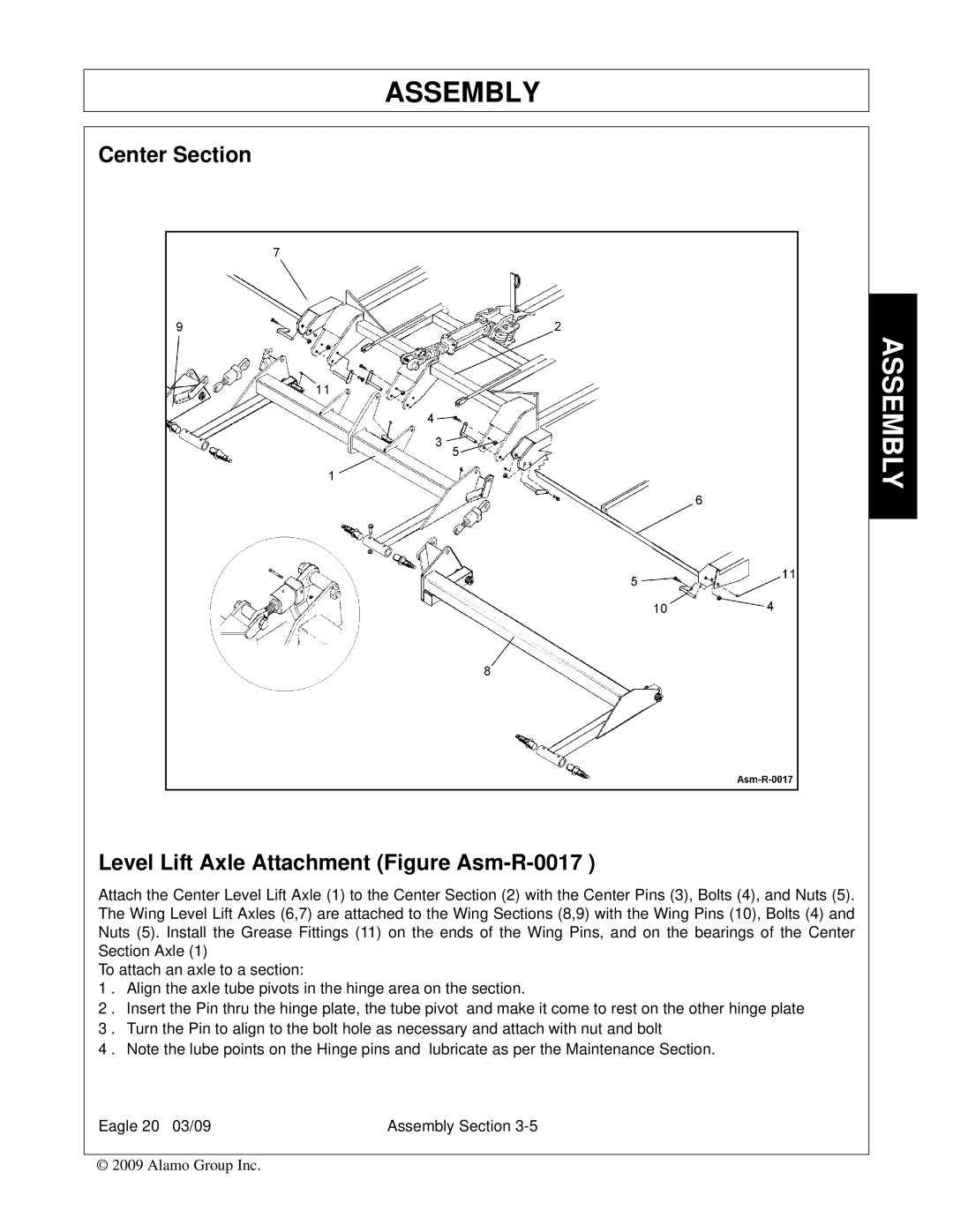 Alamo Eagle 14, Eagle 20 manual Center Section Level Lift Axle Attachment Figure Asm-R-0017 