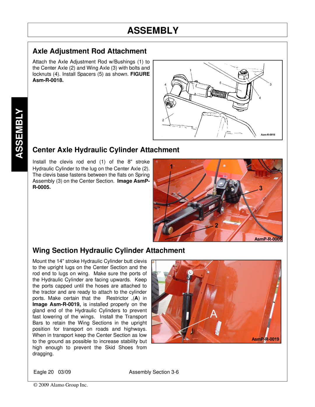 Alamo Eagle 20, Eagle 14 manual Axle Adjustment Rod Attachment, Center Axle Hydraulic Cylinder Attachment 