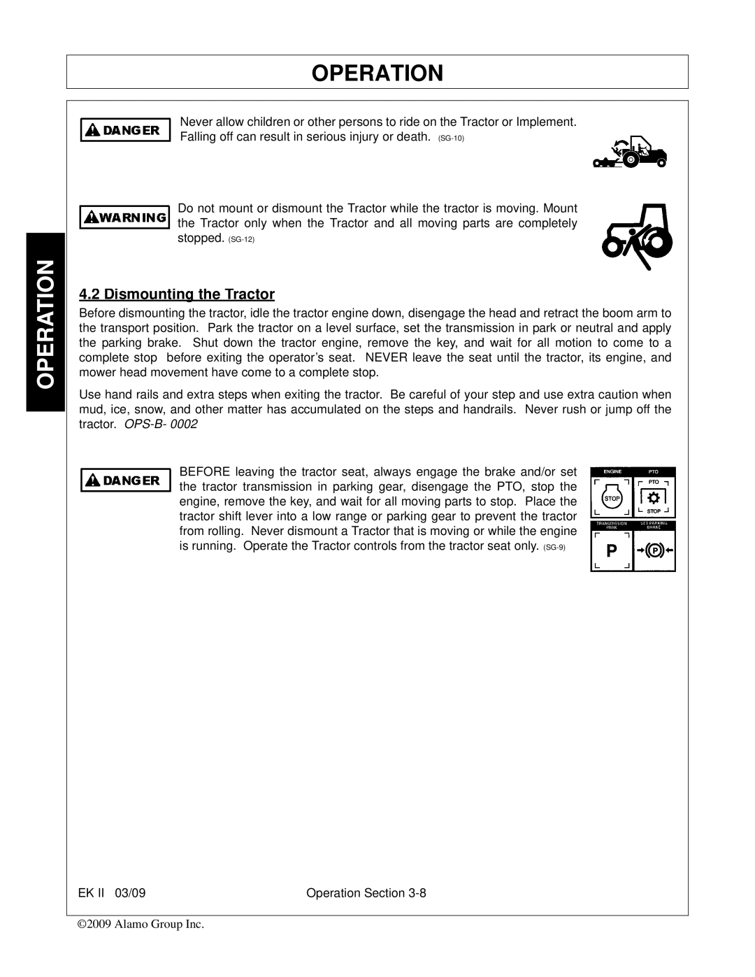 Alamo Exten-A-Kut II manual Dismounting the Tractor 