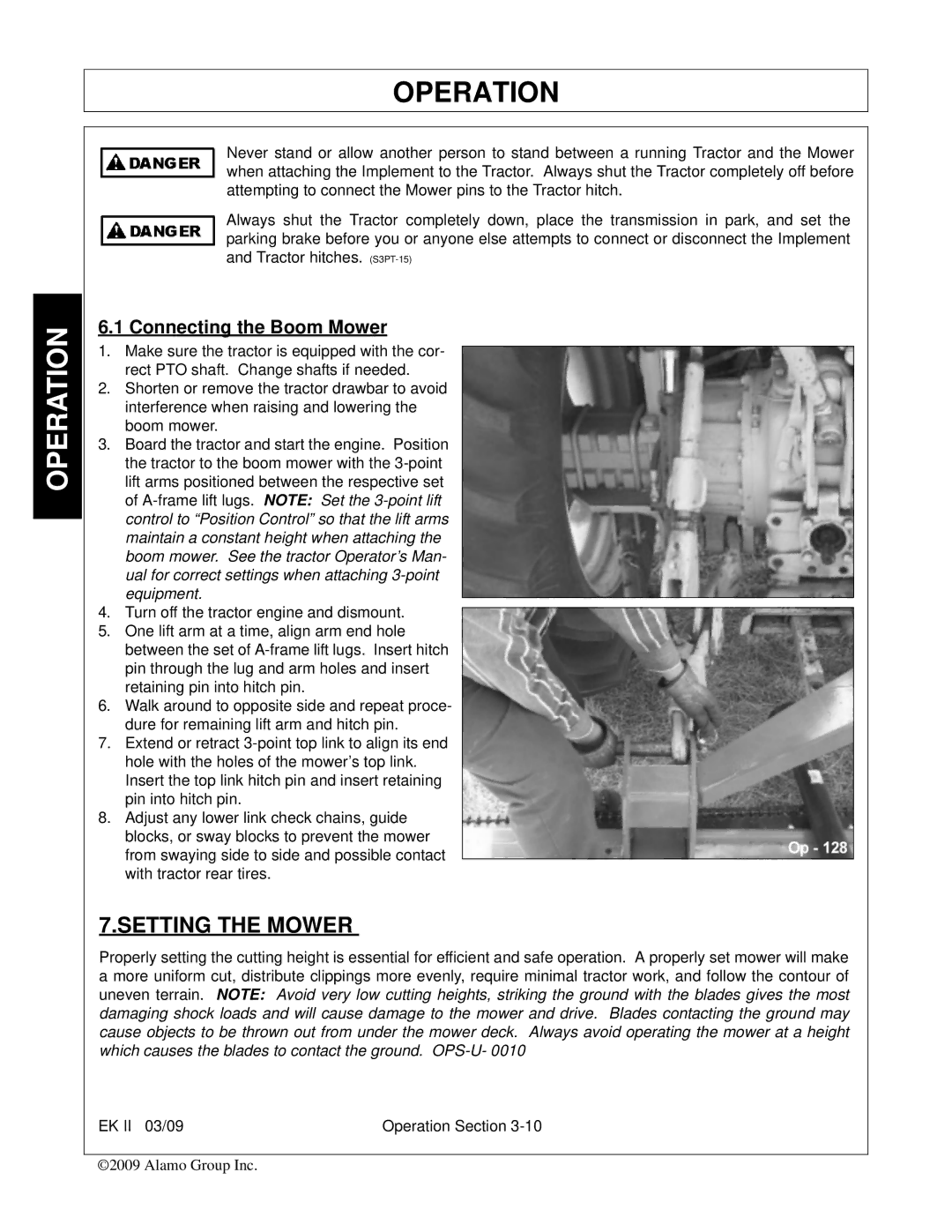 Alamo Exten-A-Kut II manual Setting the Mower, Connecting the Boom Mower 