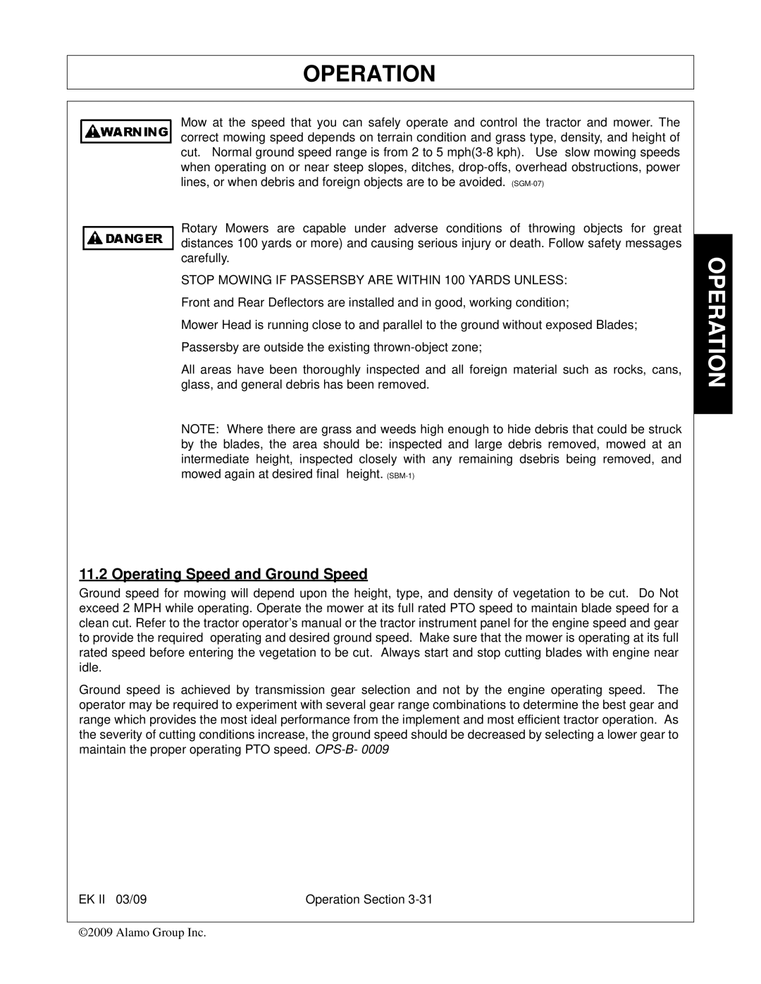 Alamo Exten-A-Kut II manual Operating Speed and Ground Speed 