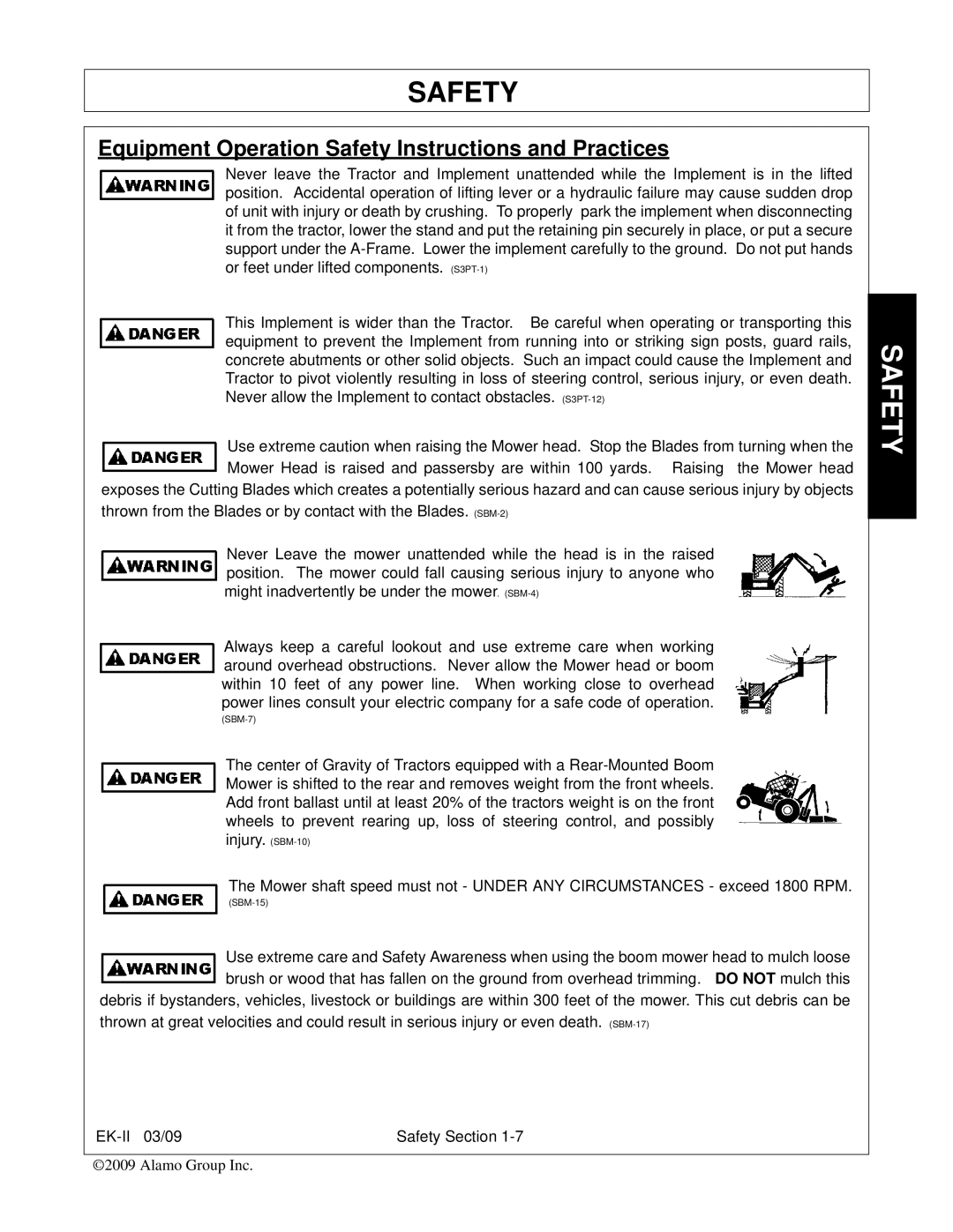 Alamo Exten-A-Kut II manual Equipment Operation Safety Instructions and Practices 