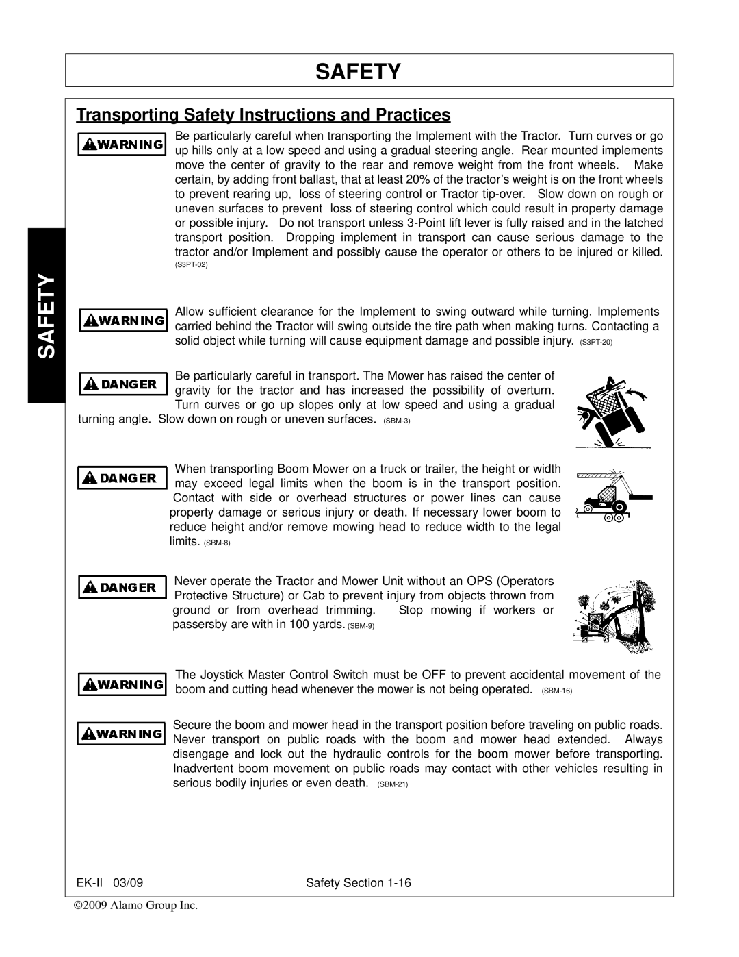 Alamo Exten-A-Kut II manual Transporting Safety Instructions and Practices 