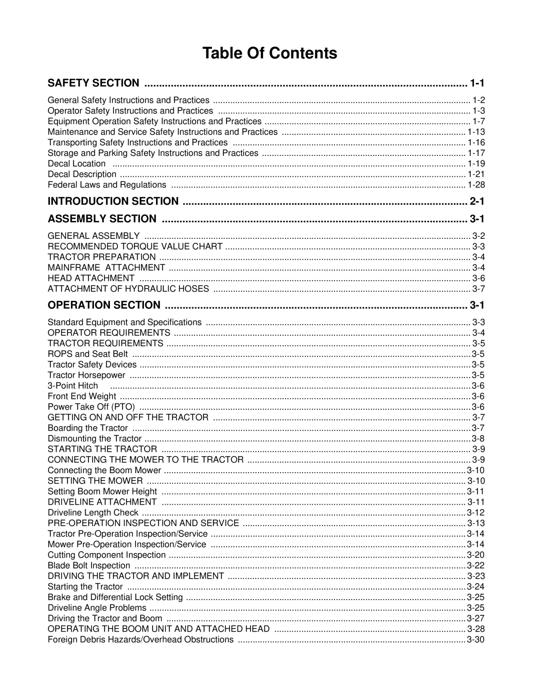 Alamo Exten-A-Kut II manual Table Of Contents 