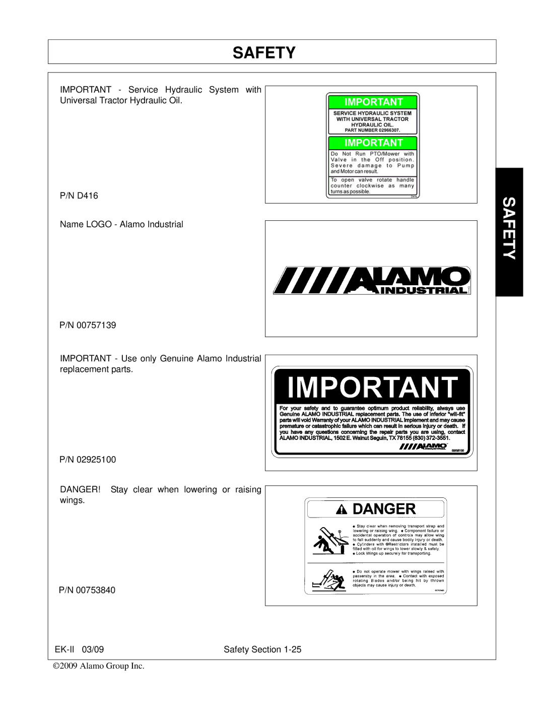 Alamo Exten-A-Kut II manual Safety 