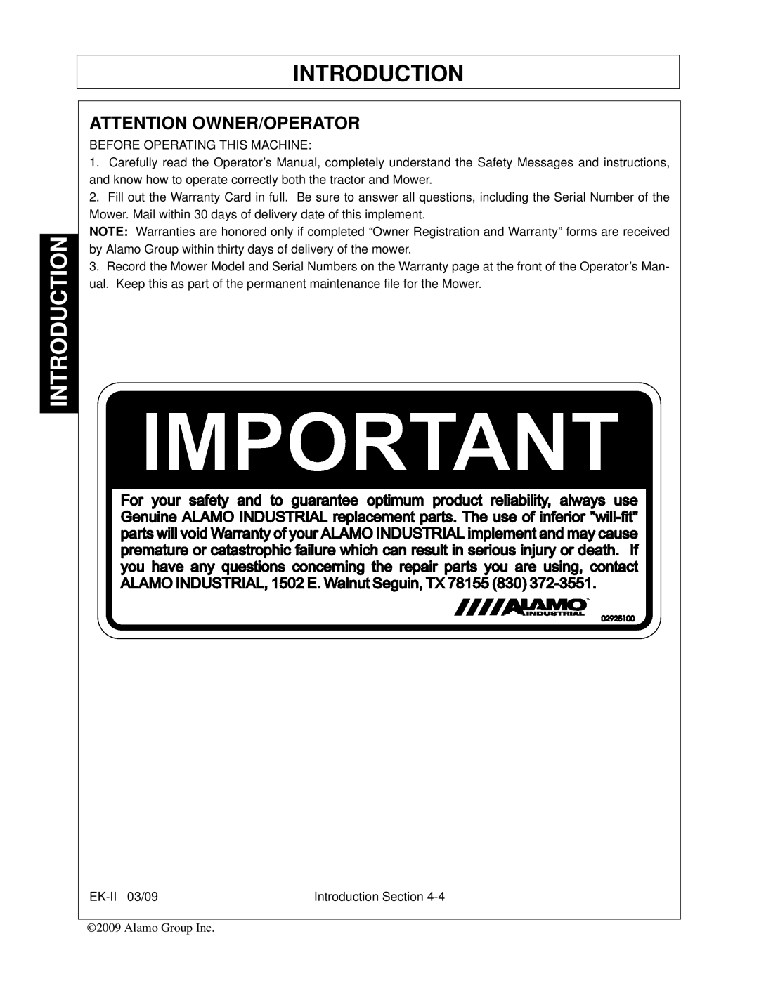 Alamo Exten-A-Kut II manual Before Operating this Machine 