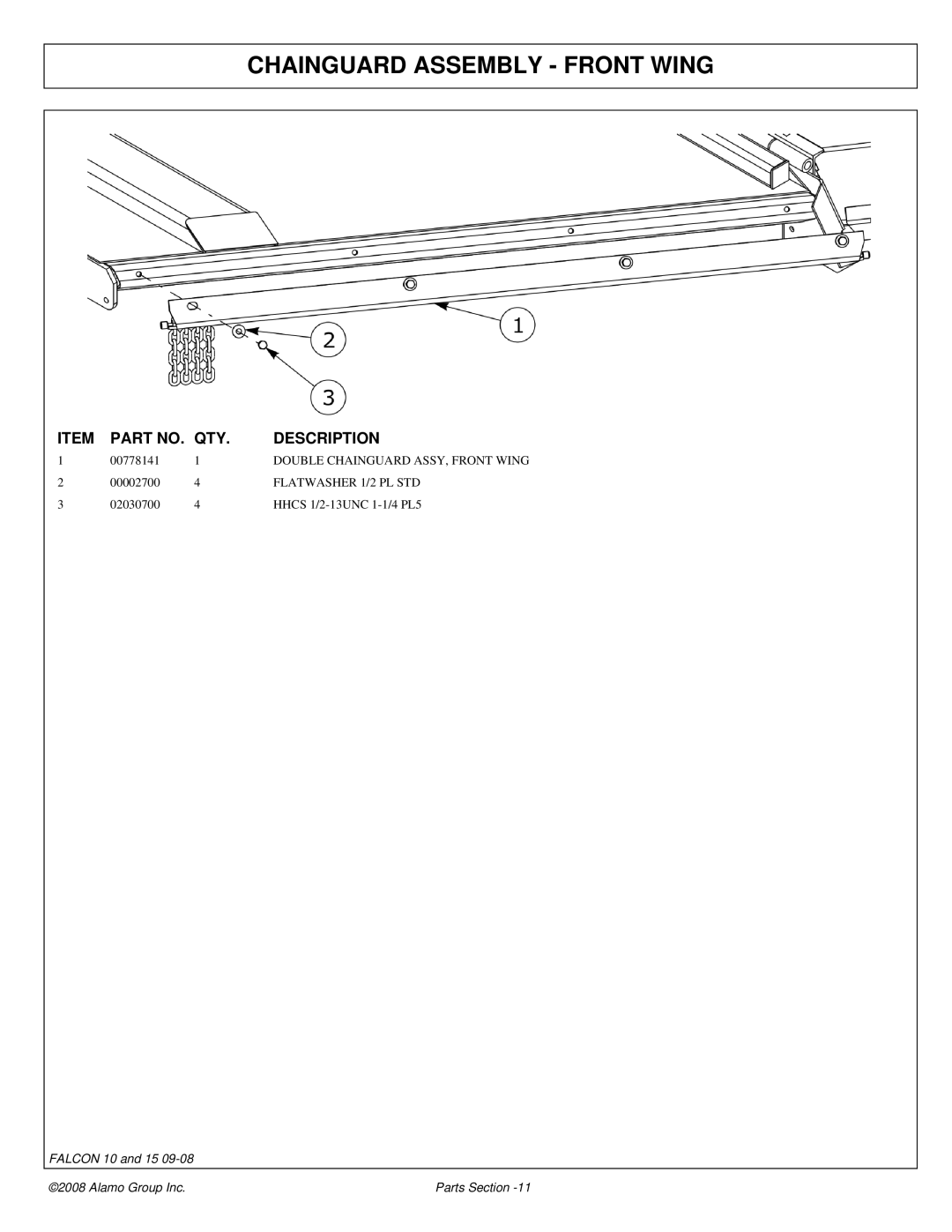 Alamo Falcon 10 - 15 manual Chainguard Assembly Front Wing 