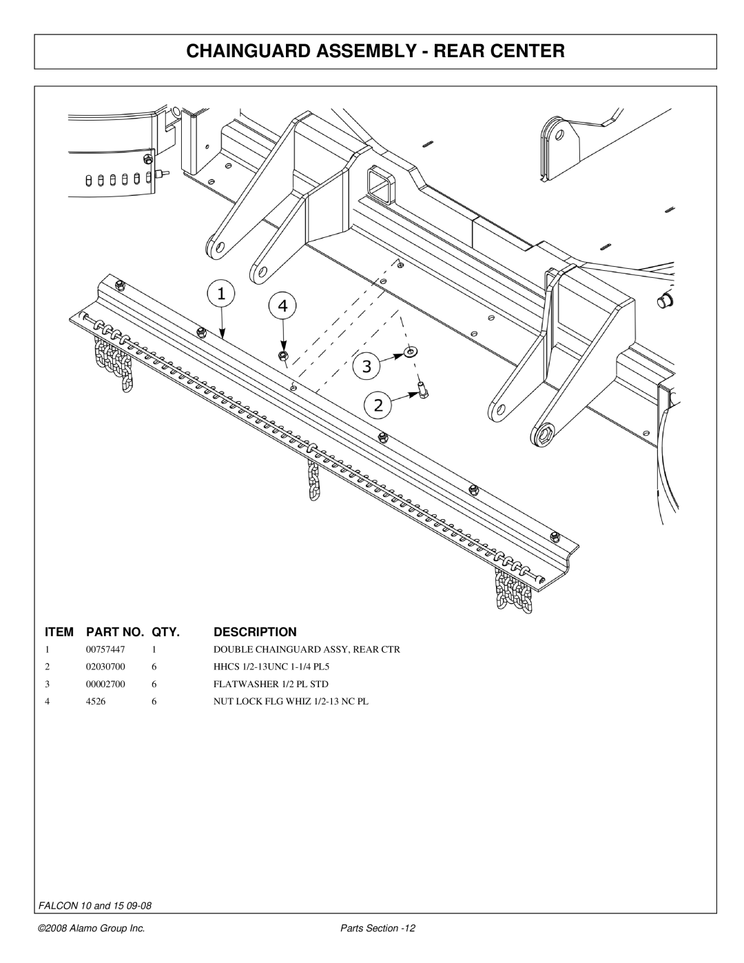 Alamo Falcon 10 - 15 manual Chainguard Assembly Rear Center 