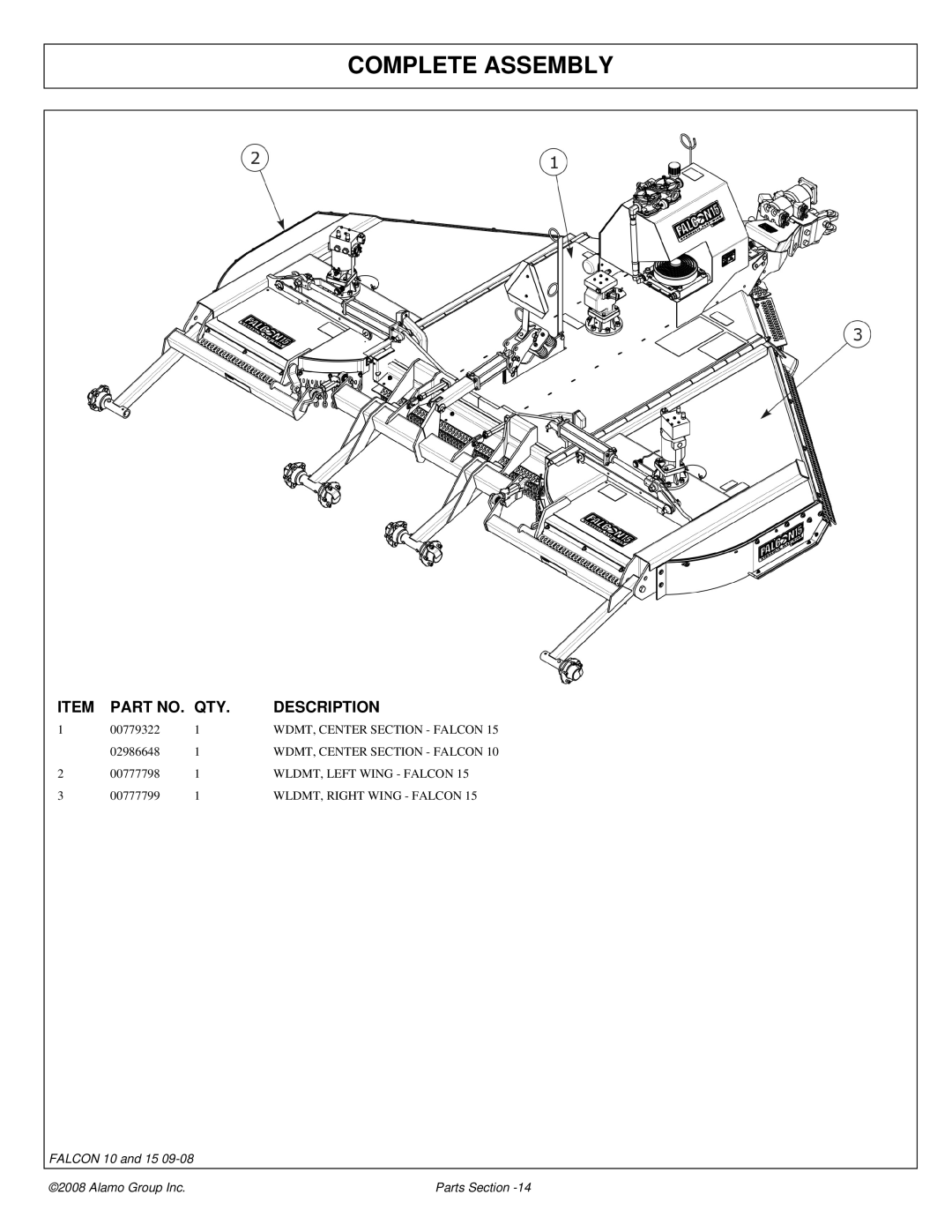 Alamo Falcon 10 - 15 manual Complete Assembly 