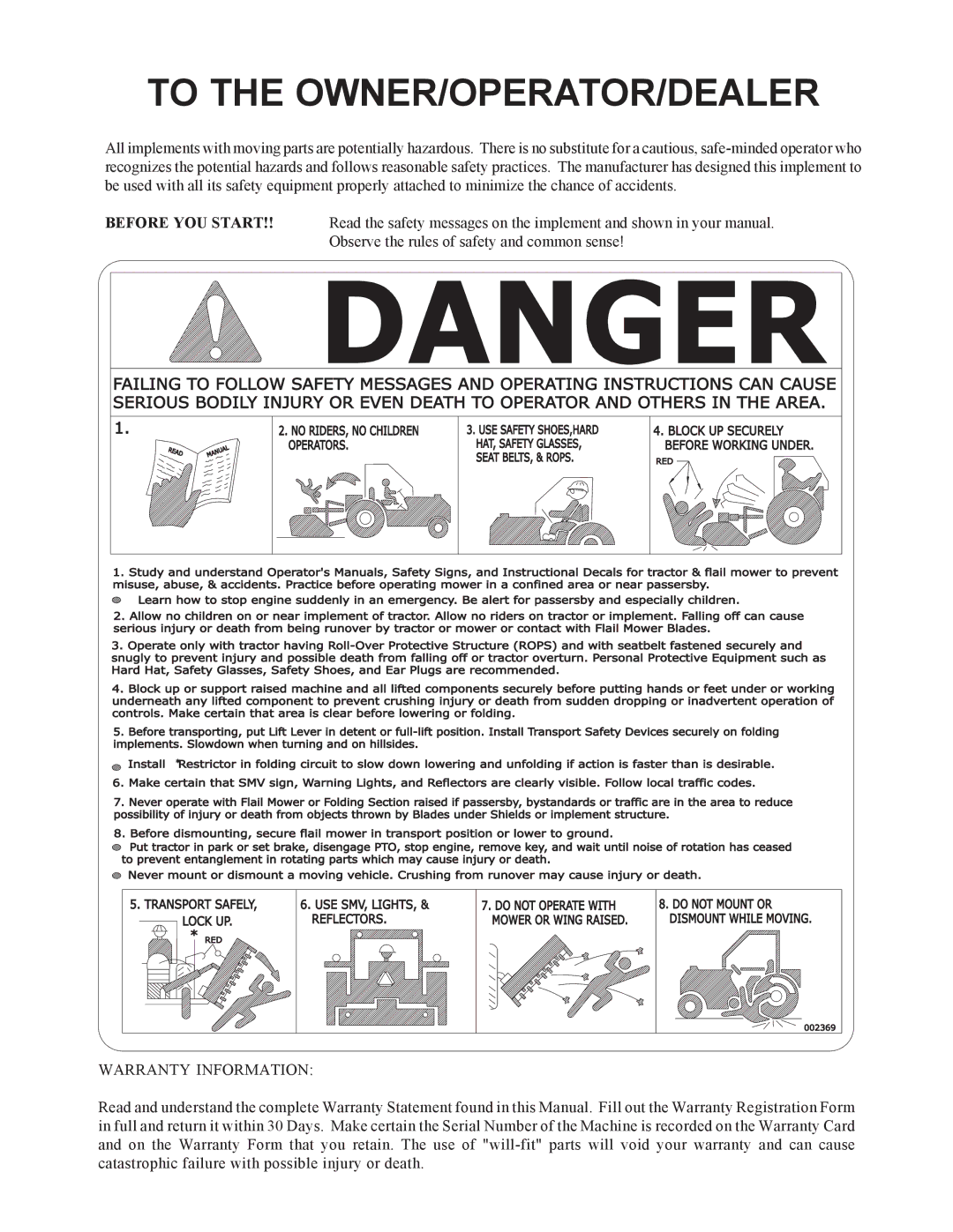 Alamo Falcon 10 - 15 manual To the OWNER/OPERATOR/DEALER 