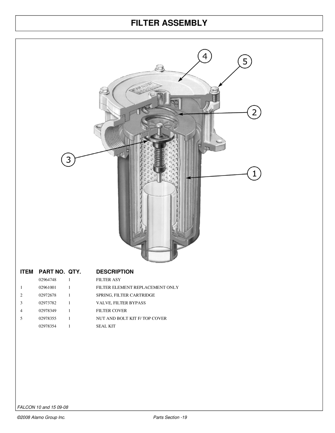 Alamo Falcon 10 - 15 manual Filter Assembly 