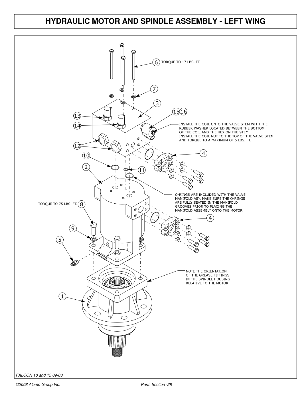 Alamo Falcon 10 - 15 manual Hydraulic Motor and Spindle Assembly Left Wing 