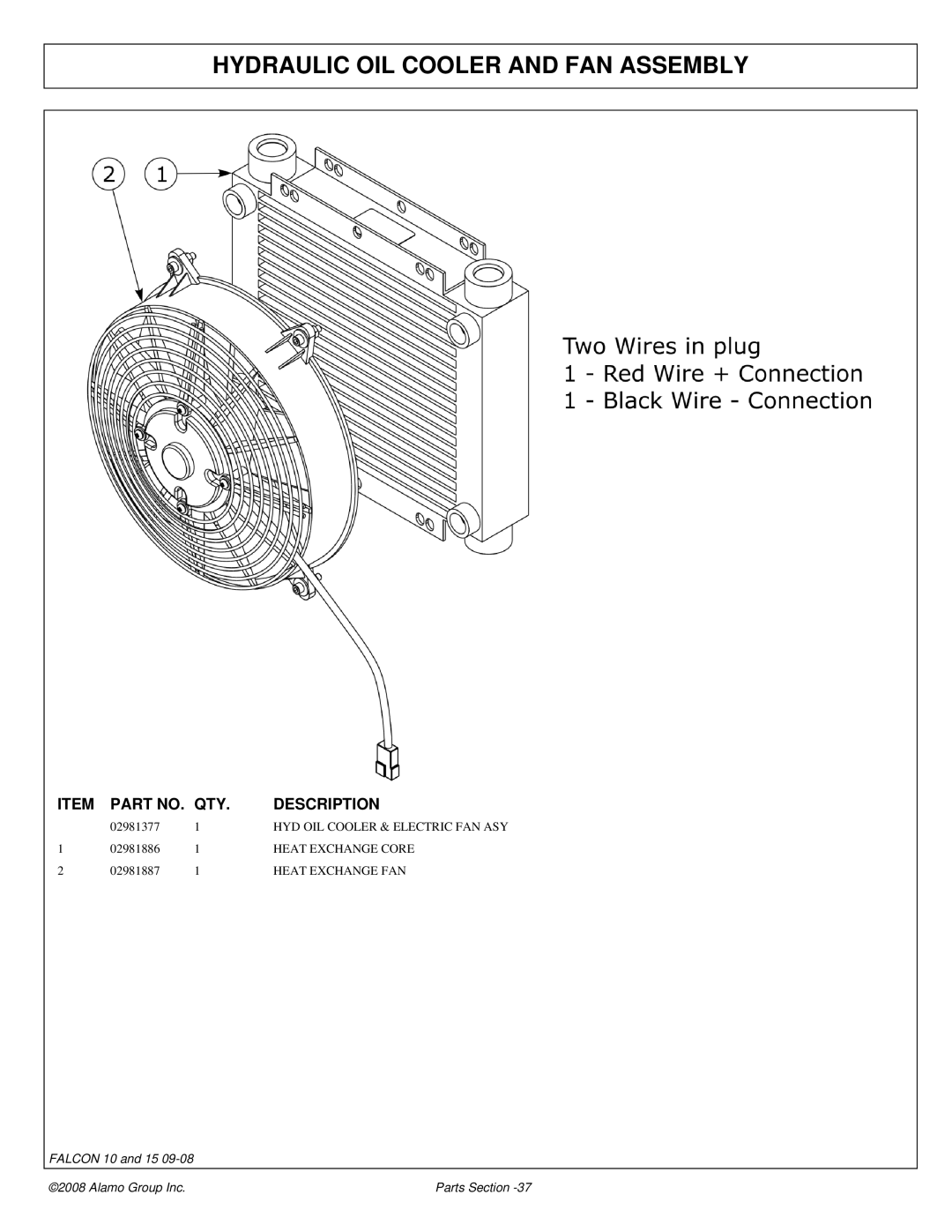 Alamo Falcon 10 - 15 manual Hydraulic OIL Cooler and FAN Assembly 