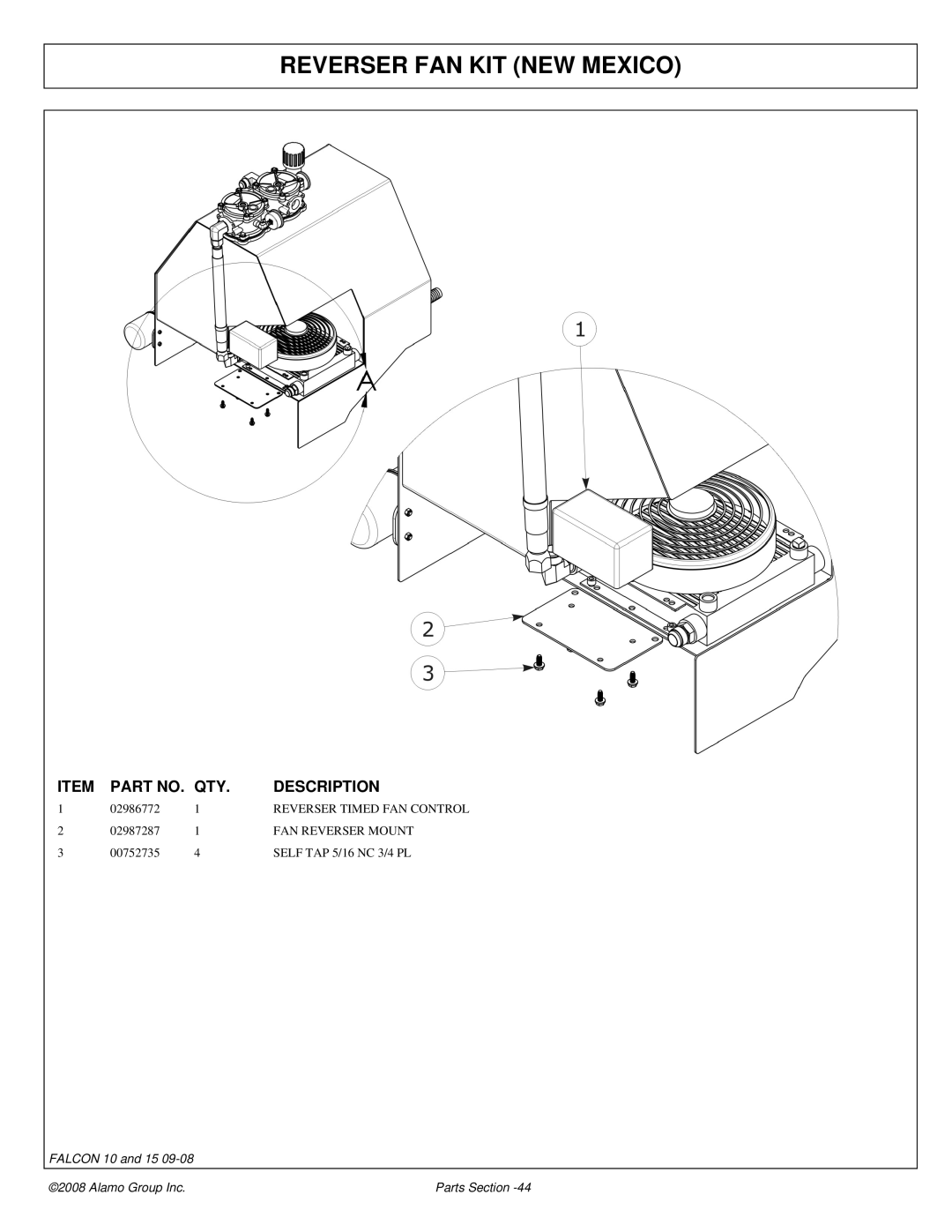 Alamo Falcon 10 - 15 manual Reverser FAN KIT NEW Mexico 