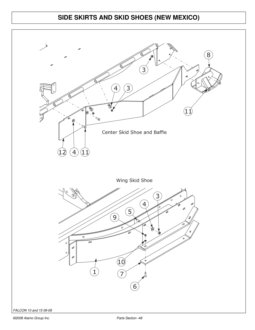 Alamo Falcon 10 - 15 manual Side Skirts and Skid Shoes NEW Mexico 