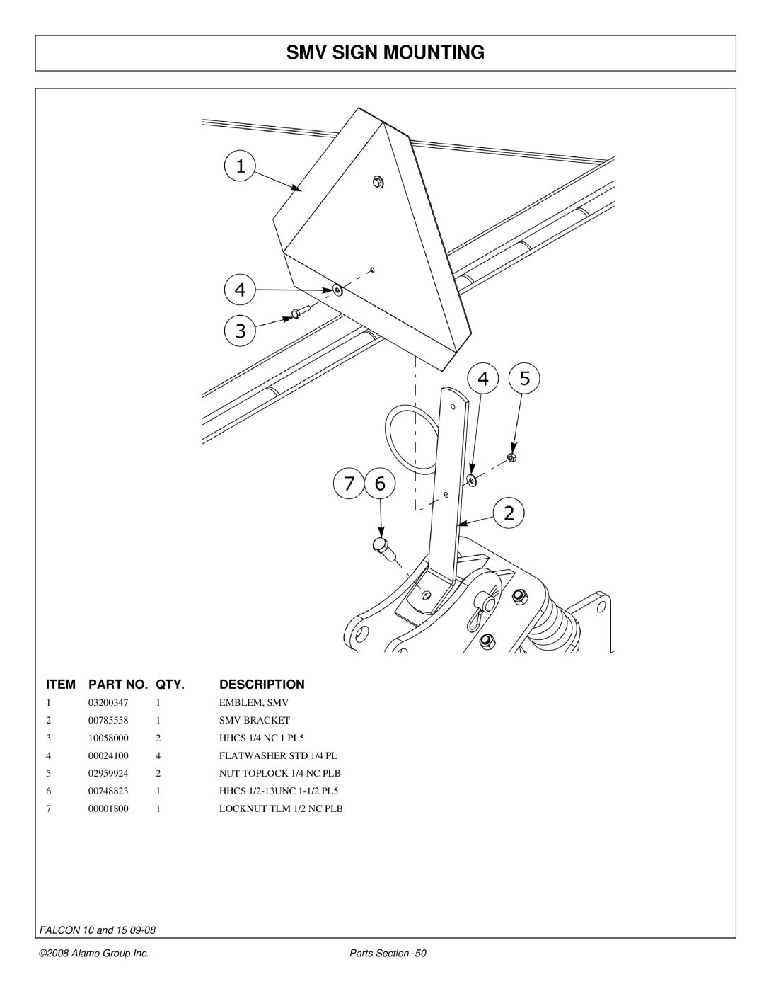 Alamo Falcon 10 - 15 manual SMV Sign Mounting, SMV Bracket 