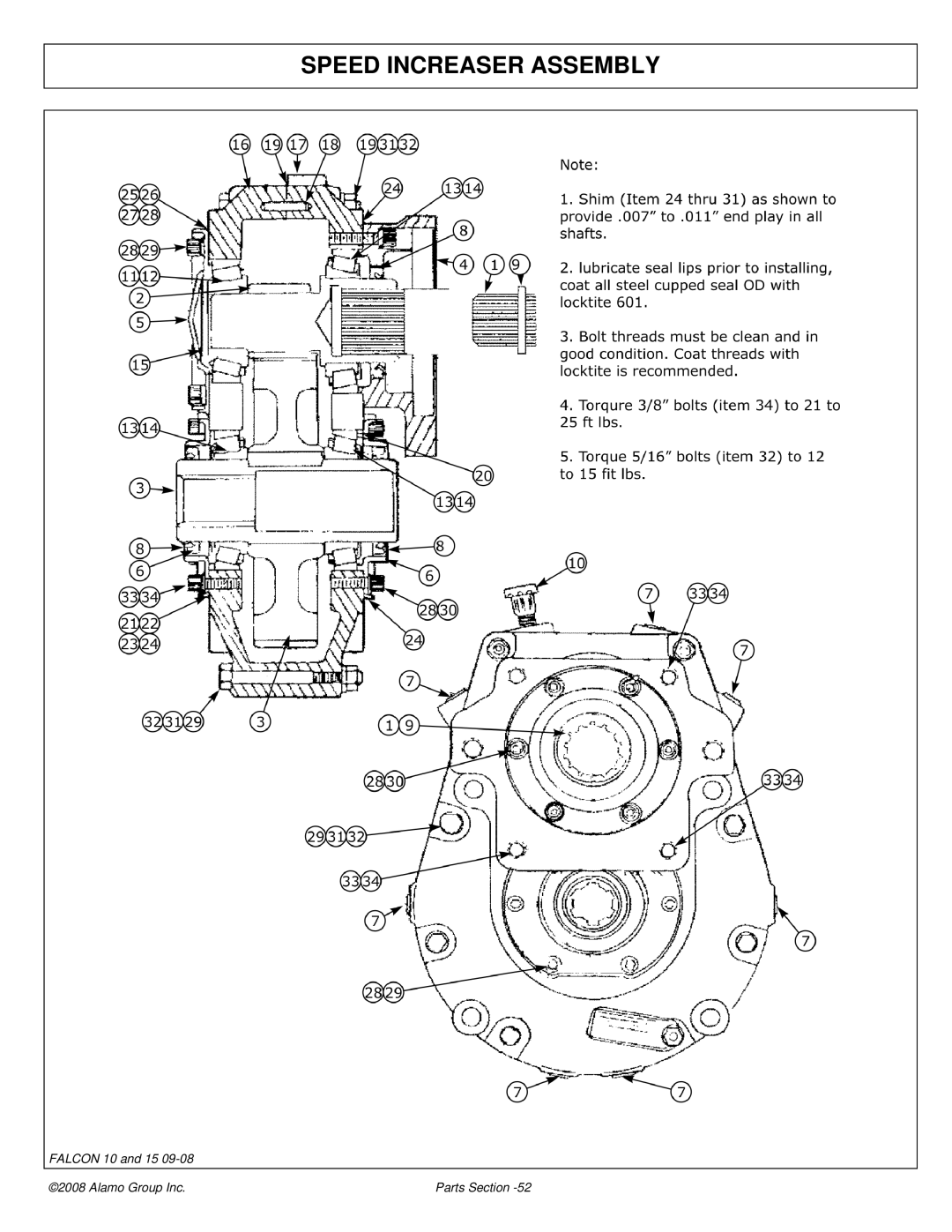 Alamo Falcon 10 - 15 manual Speed Increaser Assembly 