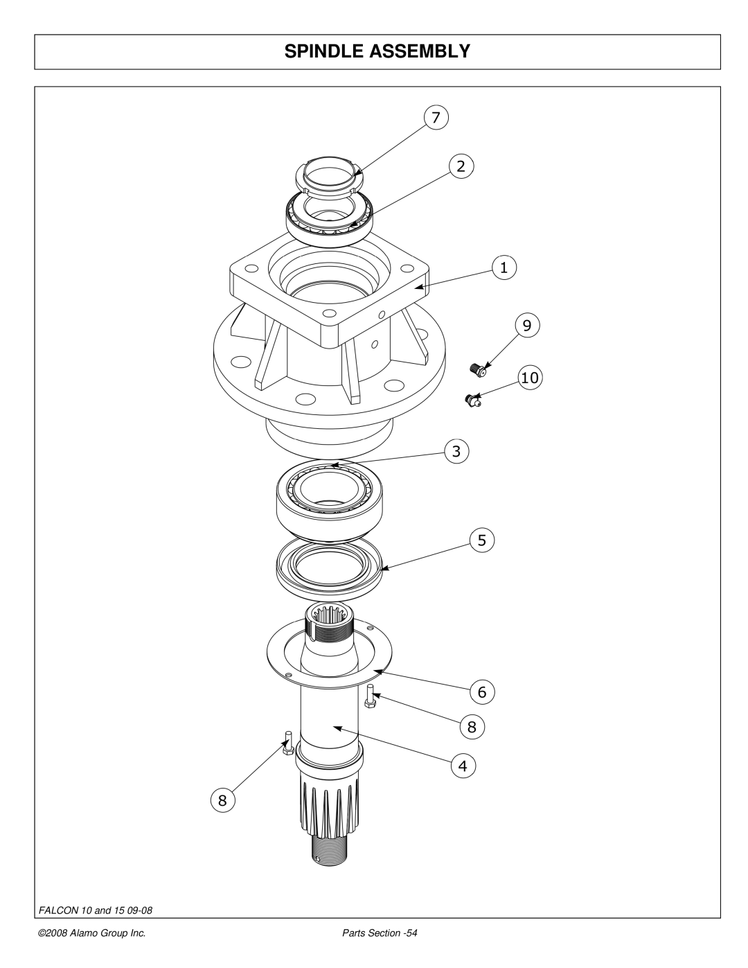 Alamo Falcon 10 - 15 manual Spindle Assembly 