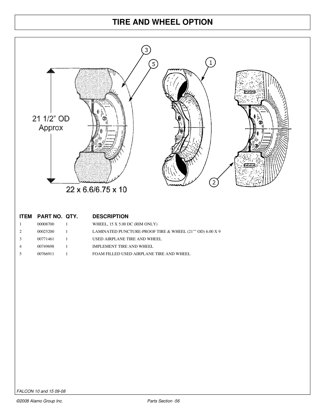 Alamo Falcon 10 - 15 manual Tire and Wheel Option 