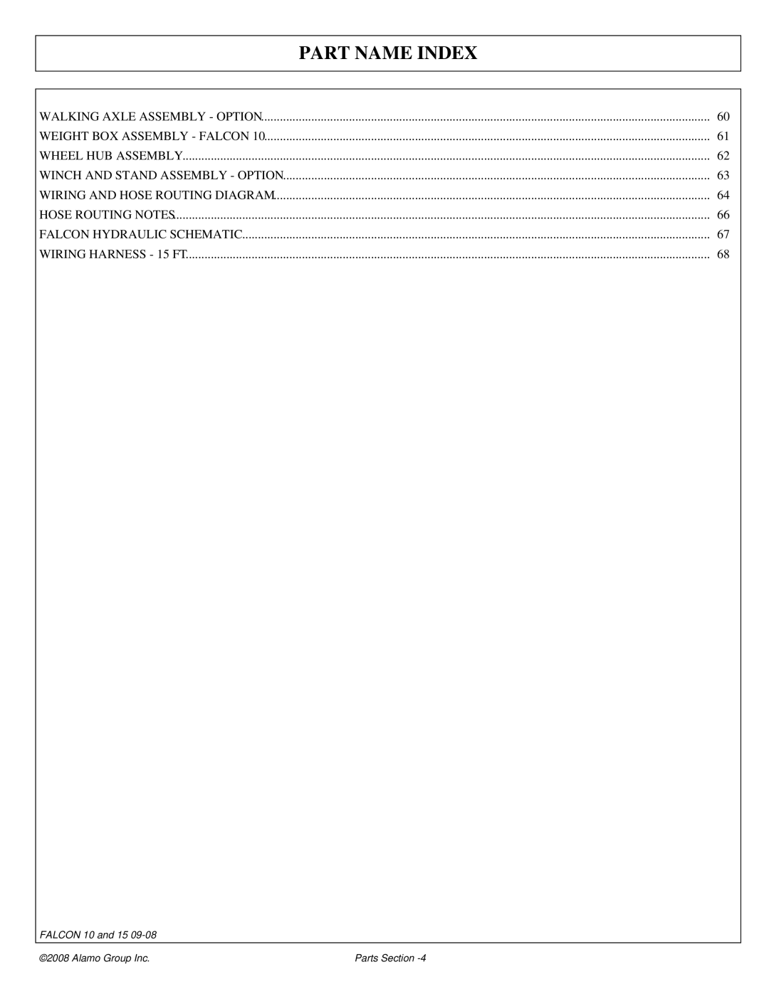 Alamo Falcon 10 - 15 manual Part Name Index 