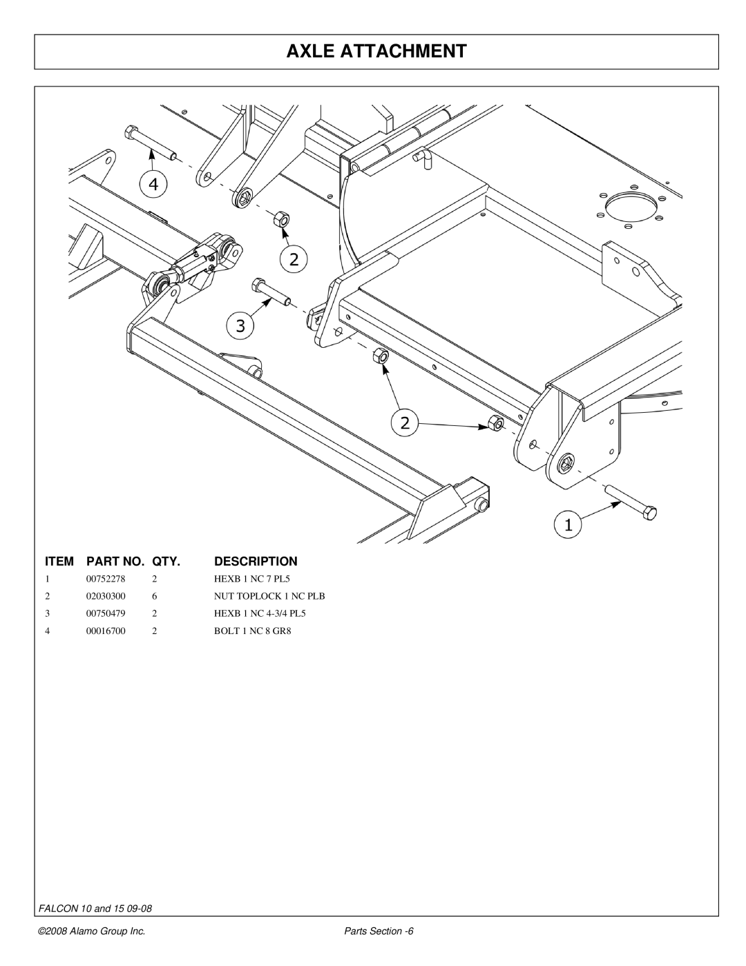 Alamo Falcon 10 - 15 manual Axle Attachment 