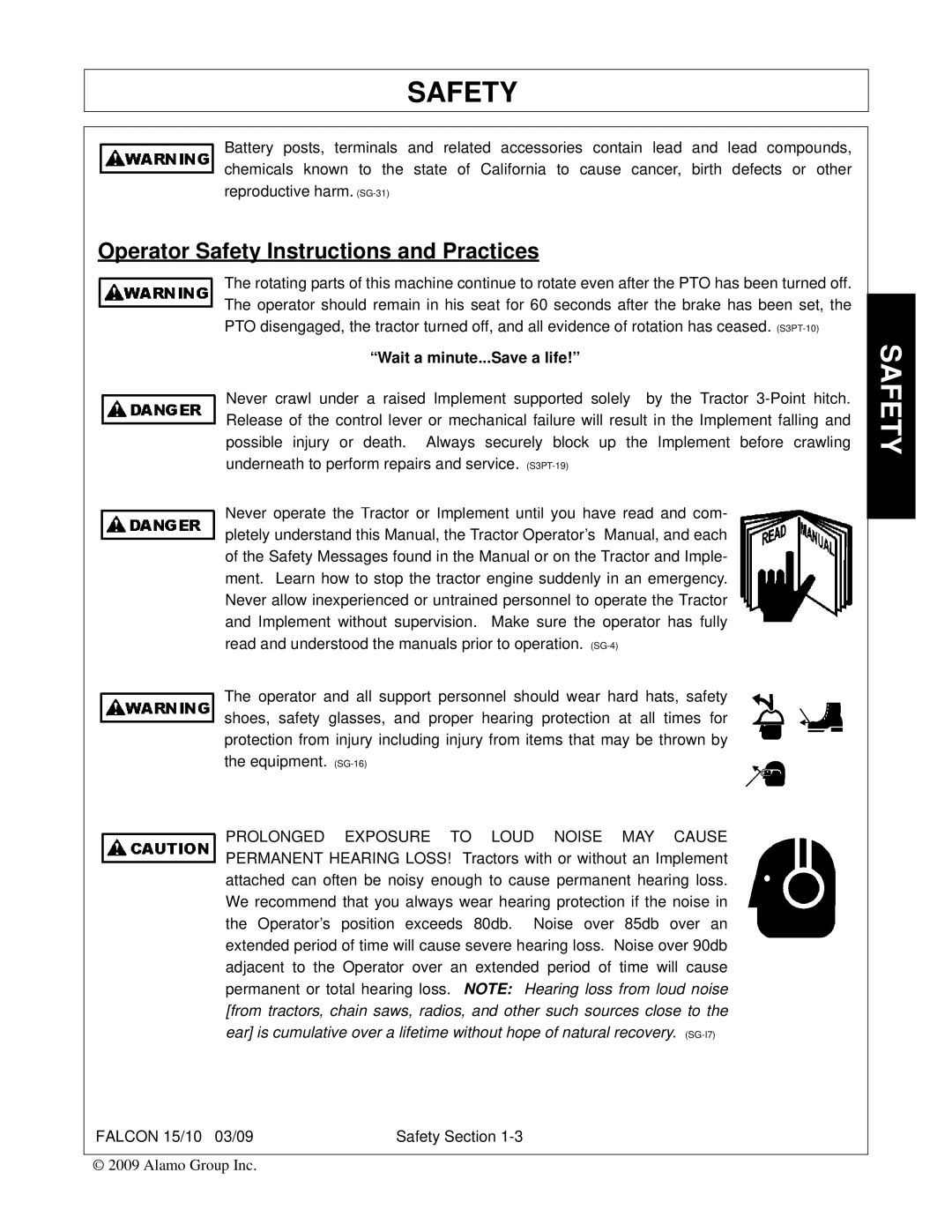 Alamo FALCON 15/10 manual Operator Safety Instructions and Practices, Wait a minute...Save a life 