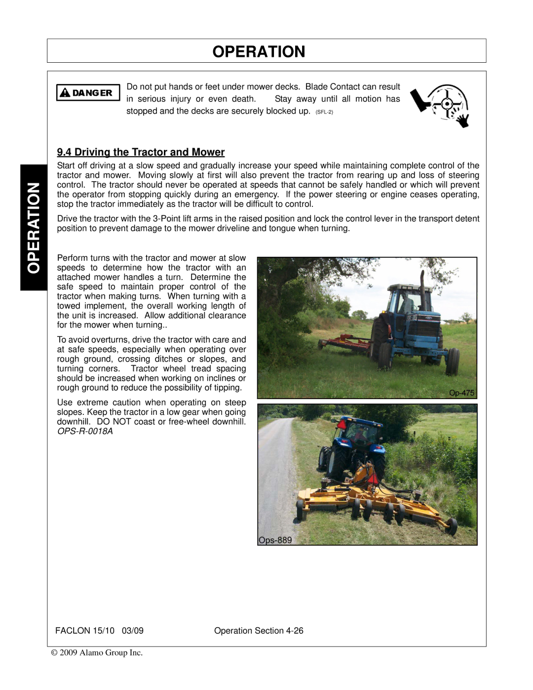 Alamo FALCON 15/10 manual Driving the Tractor and Mower 