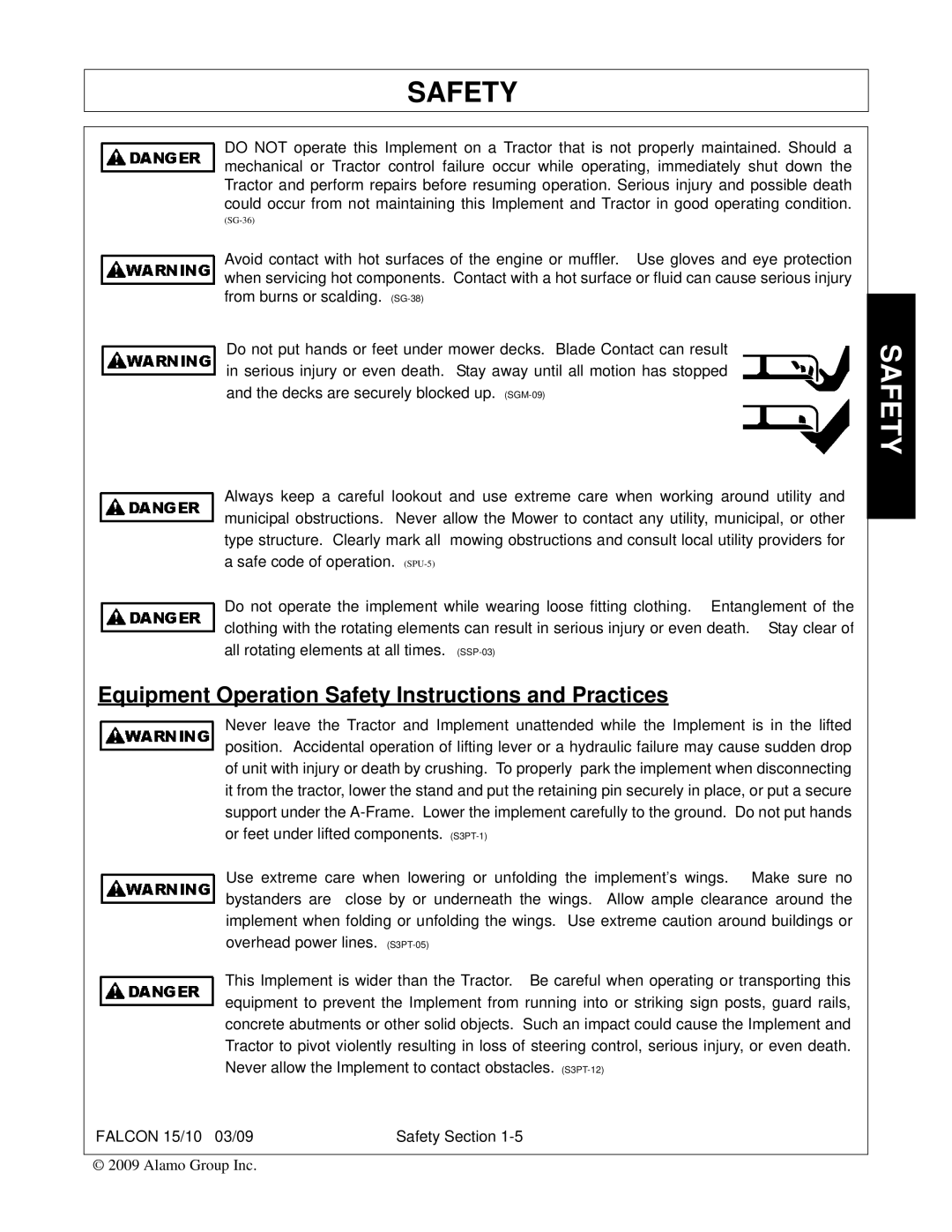 Alamo FALCON 15/10 manual Equipment Operation Safety Instructions and Practices 