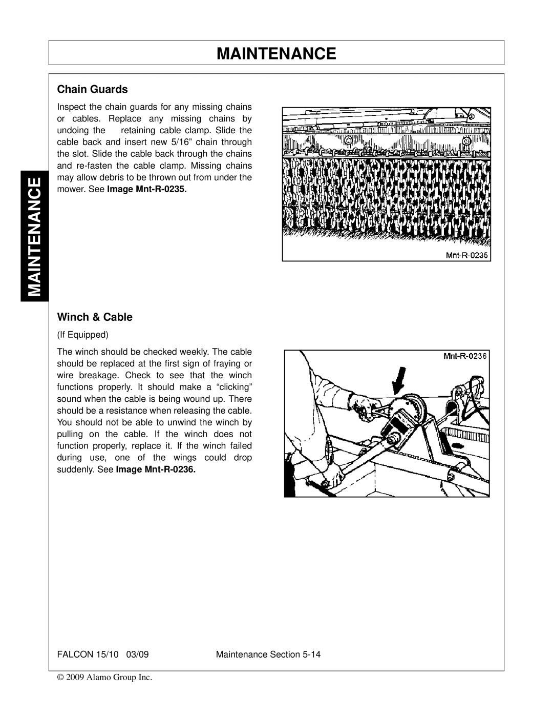Alamo FALCON 15/10 manual Chain Guards, Winch & Cable 