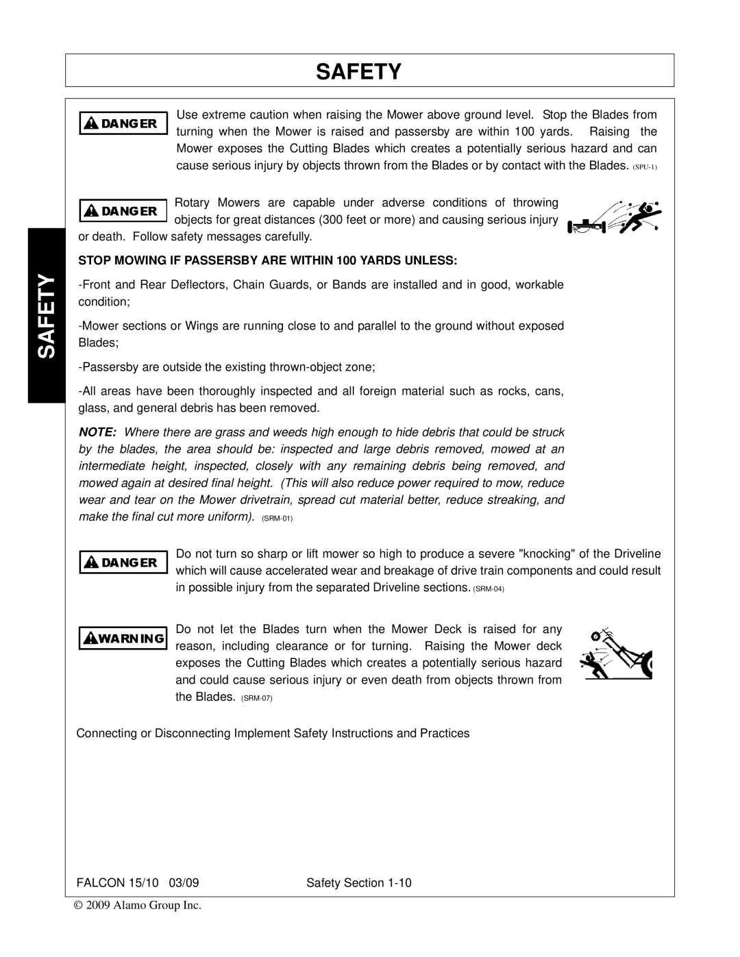 Alamo FALCON 15/10 manual Stop Mowing if Passersby are Within 100 Yards Unless 