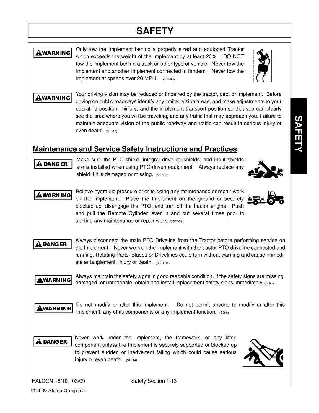 Alamo FALCON 15/10 manual Maintenance and Service Safety Instructions and Practices 