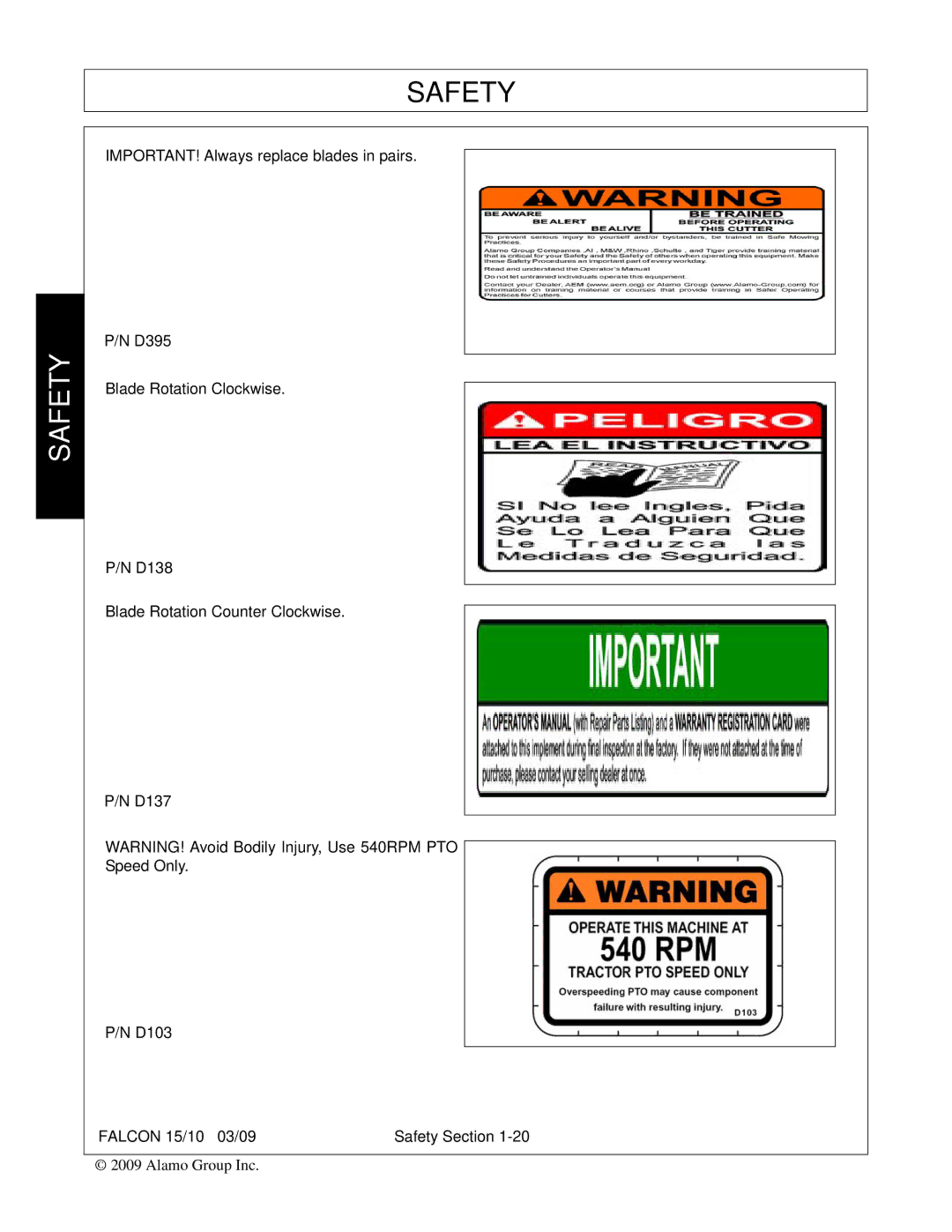 Alamo FALCON 15/10 manual Safety 