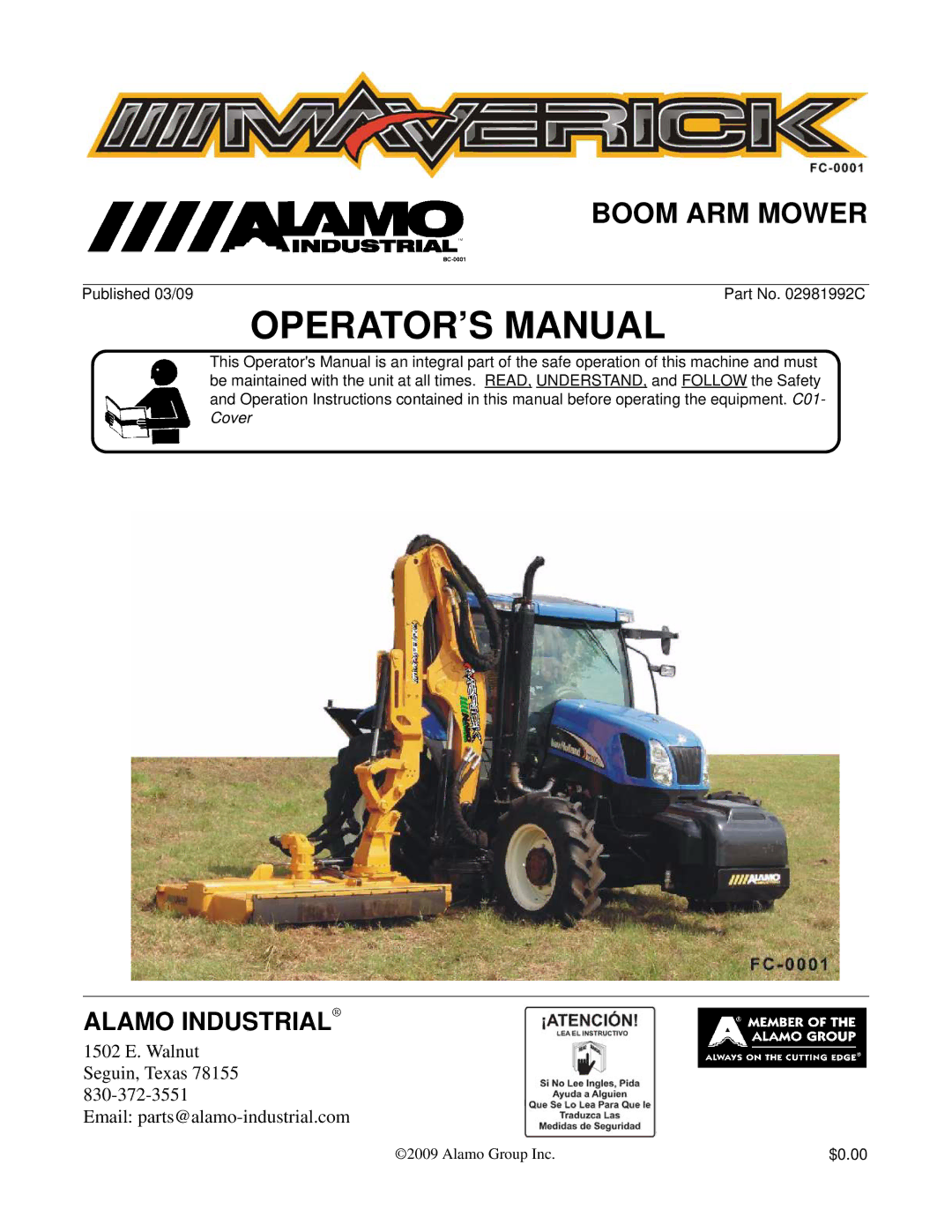 Alamo FC-0001 manual OPERATOR’S Manual 