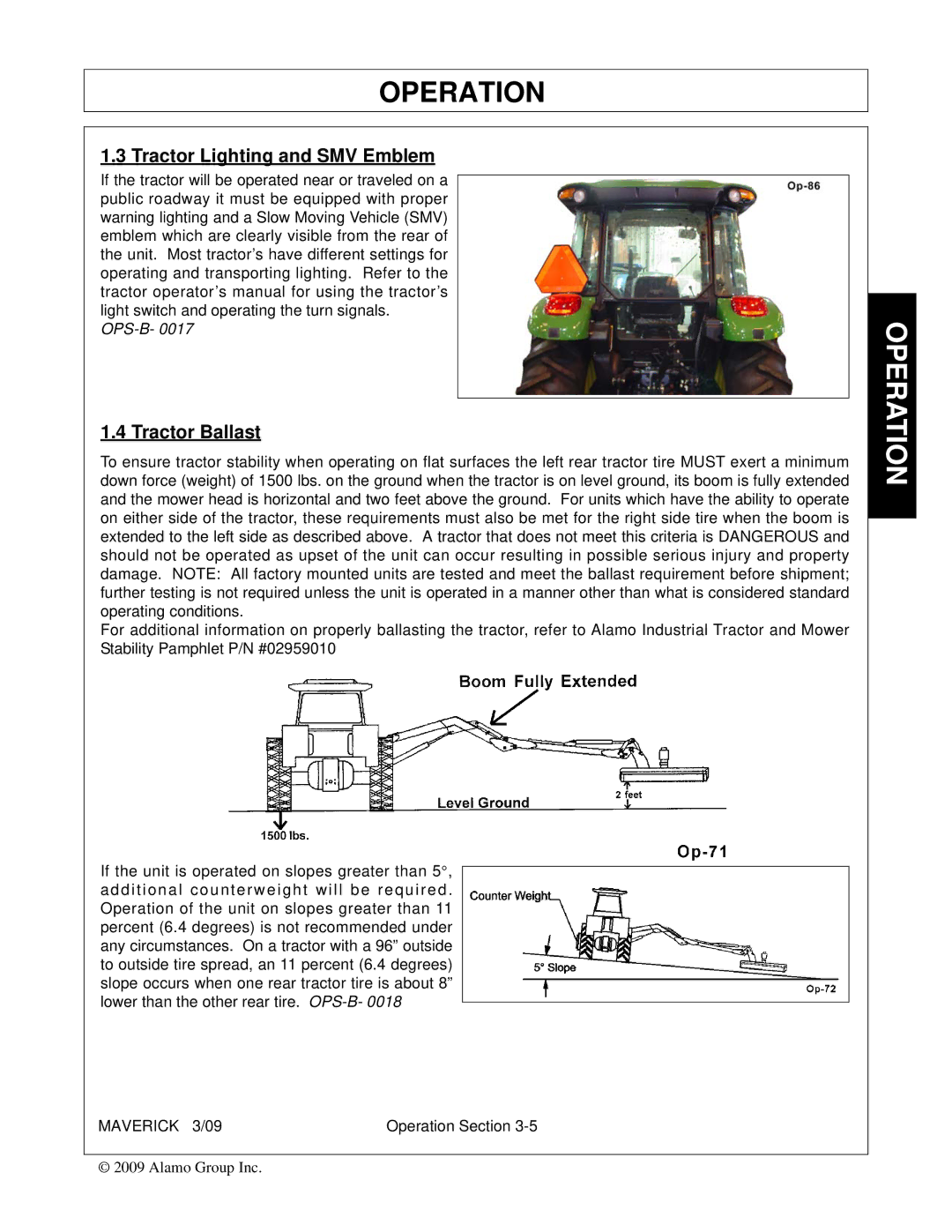 Alamo FC-0001 manual Tractor Lighting and SMV Emblem, Tractor Ballast 